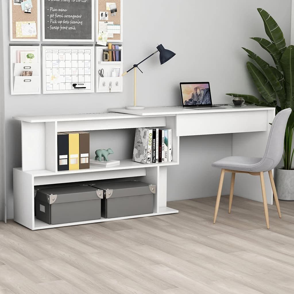 Modern White Computer Desk with Storage - 79x20x30 - for Home Office or Study