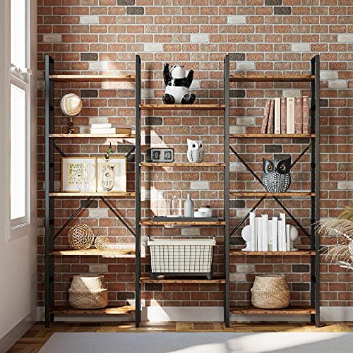 IRONCK Triple Wide Industrial Bookshelf, 5 Tiers Open Display Metal Frame