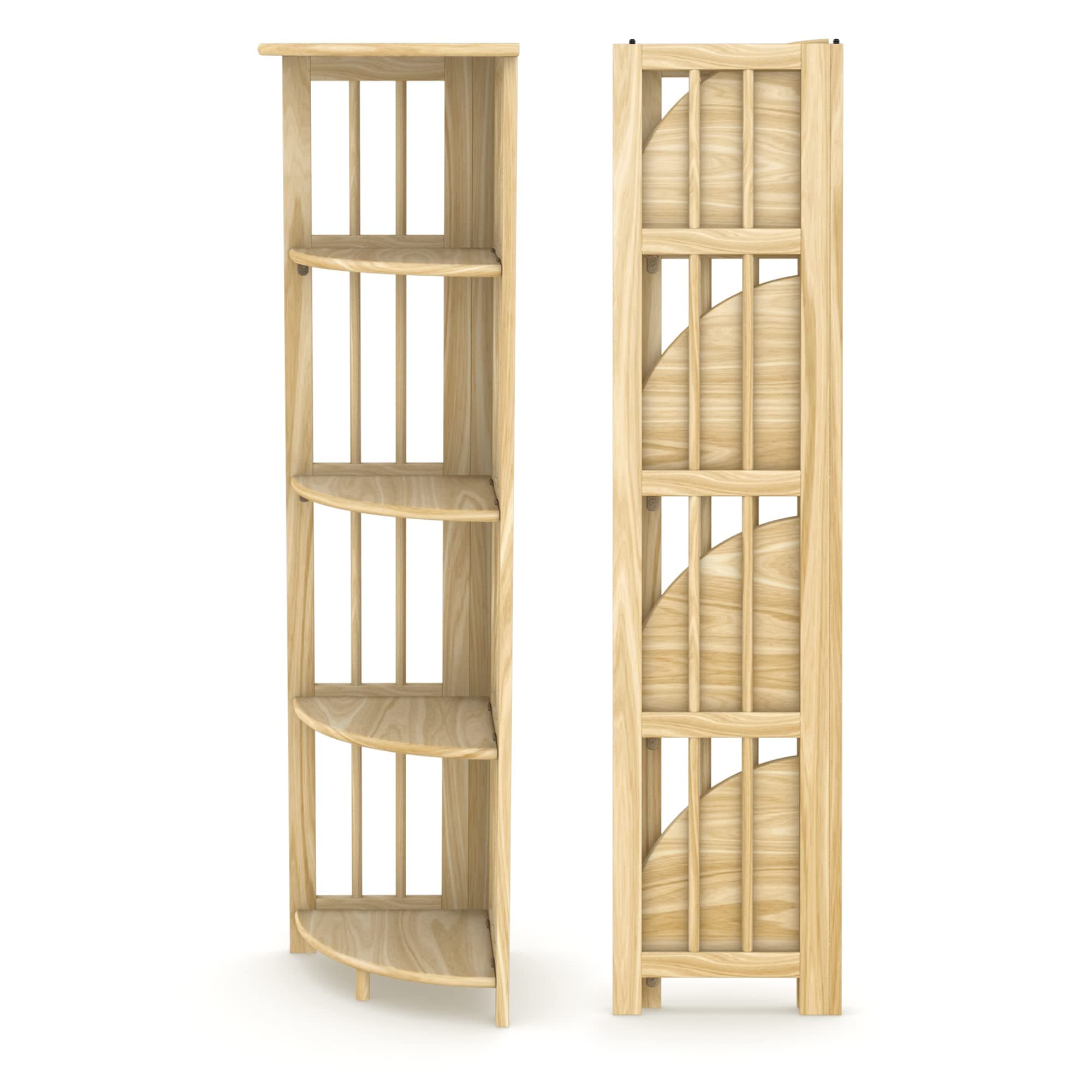Folding Corner Bookshelf | Natural Wood Finish | 51x12.5x12.5 Inches | Book Shelf for Books and Trinkets | No Assembly Required | Foldable & Small for Home and Office