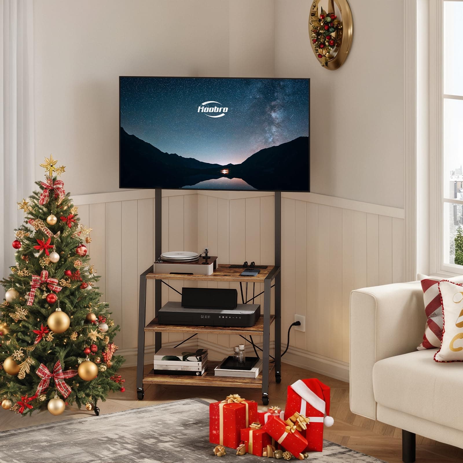 Rolling TV Stand for 55 inch TV, Corner Entertainment Center