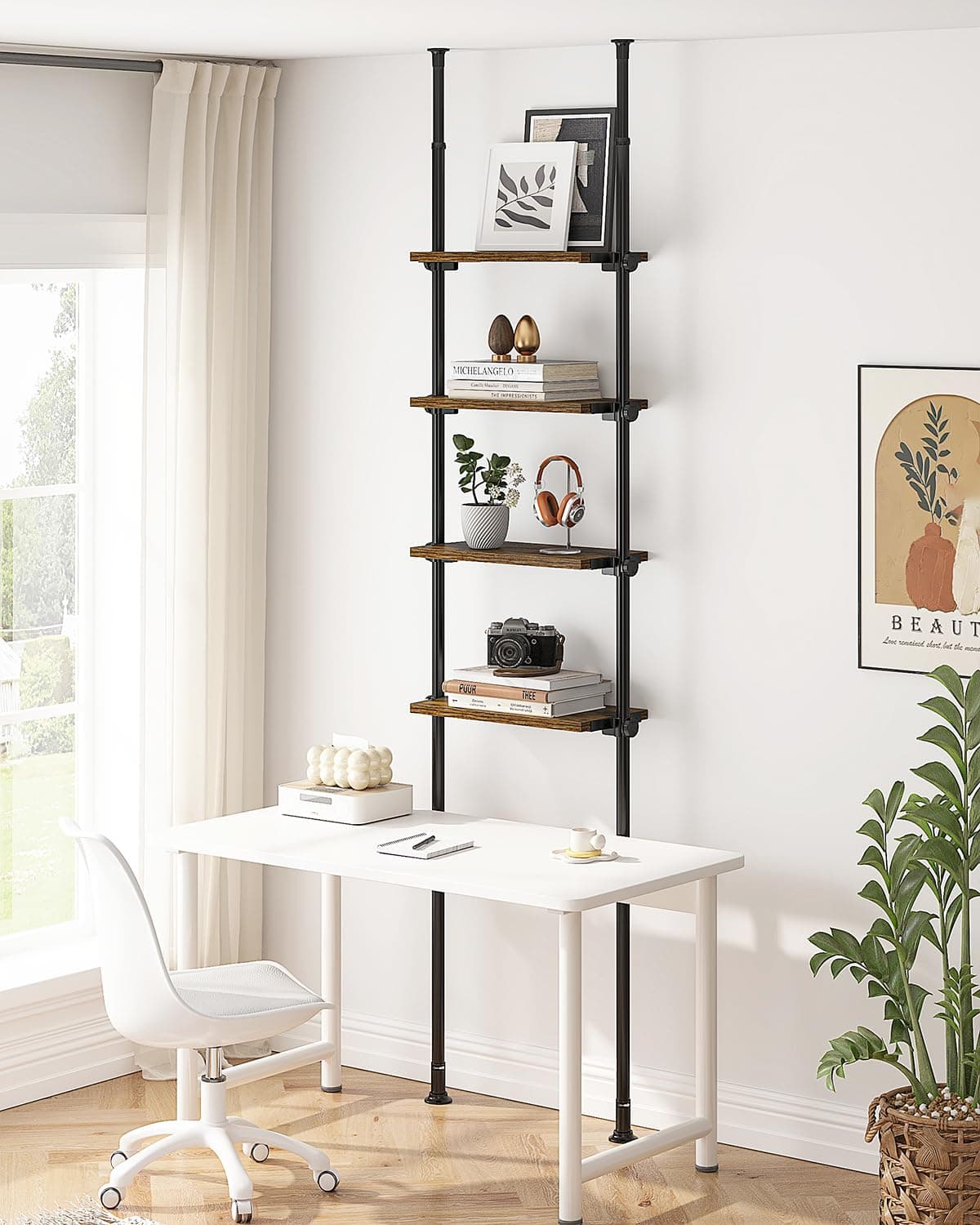 ALLZONE Tall Narrow Bookshelf, 4-Tier Ladder Bookcase for Small Spaces