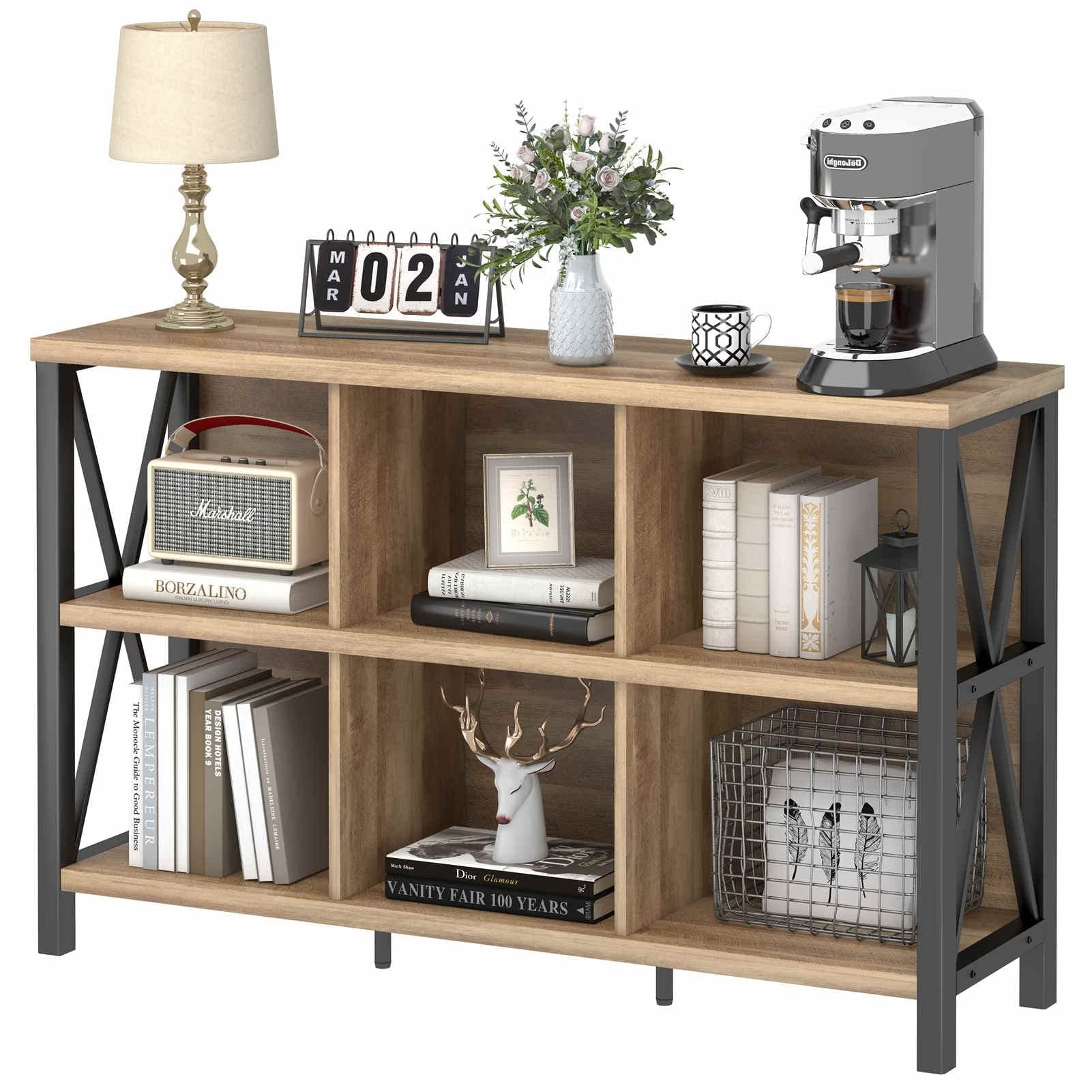 Fatorri Rustic Oak 47 Inch Cube Storage Bookcase with Shelf