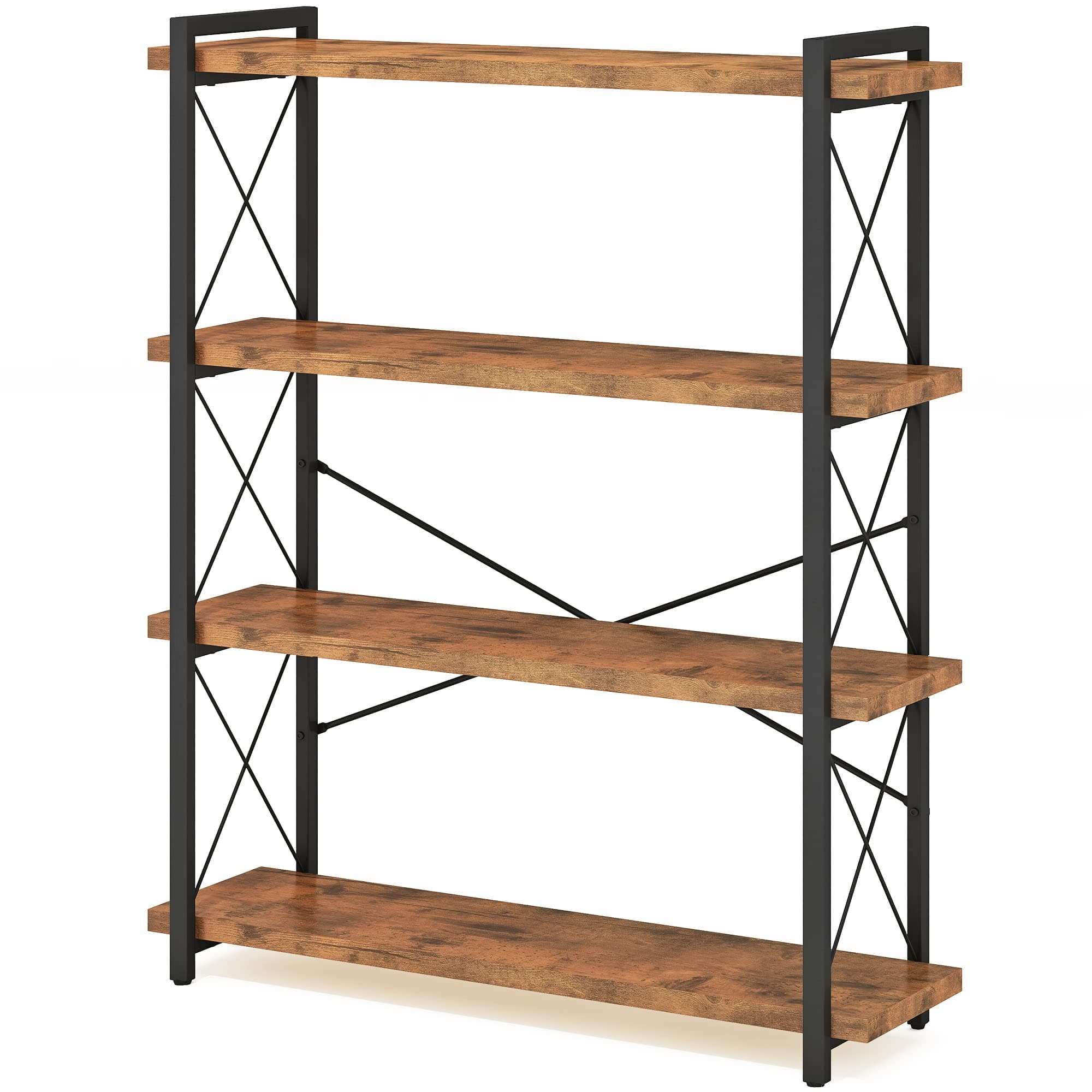 HCHQHS 4-Tier Industrial Rustic Bookshelf with Metal Frame