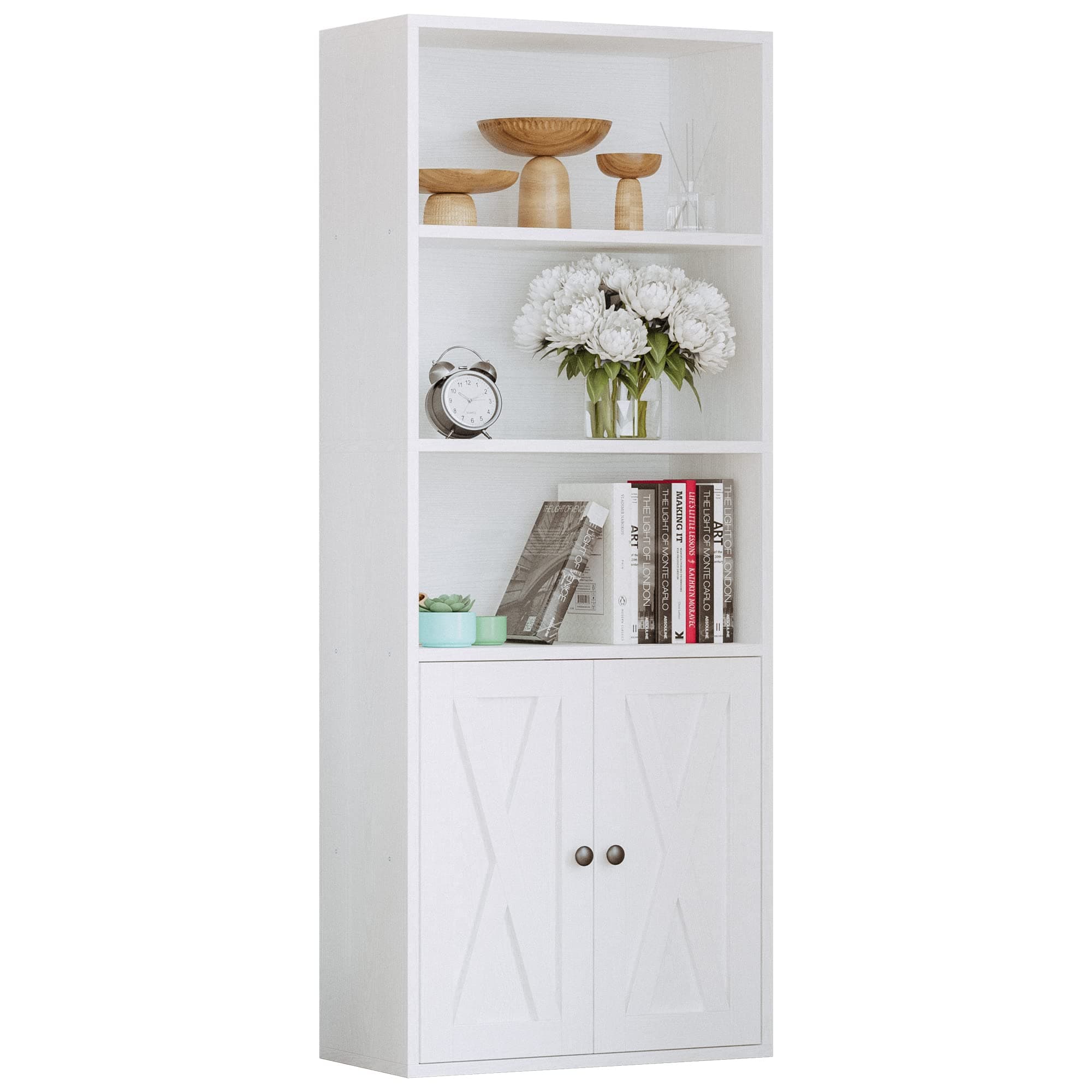 IRONCK Industrial Bookshelves with Doors, 11.8in Depth, 5 Shelf Storage, Home Office Decor