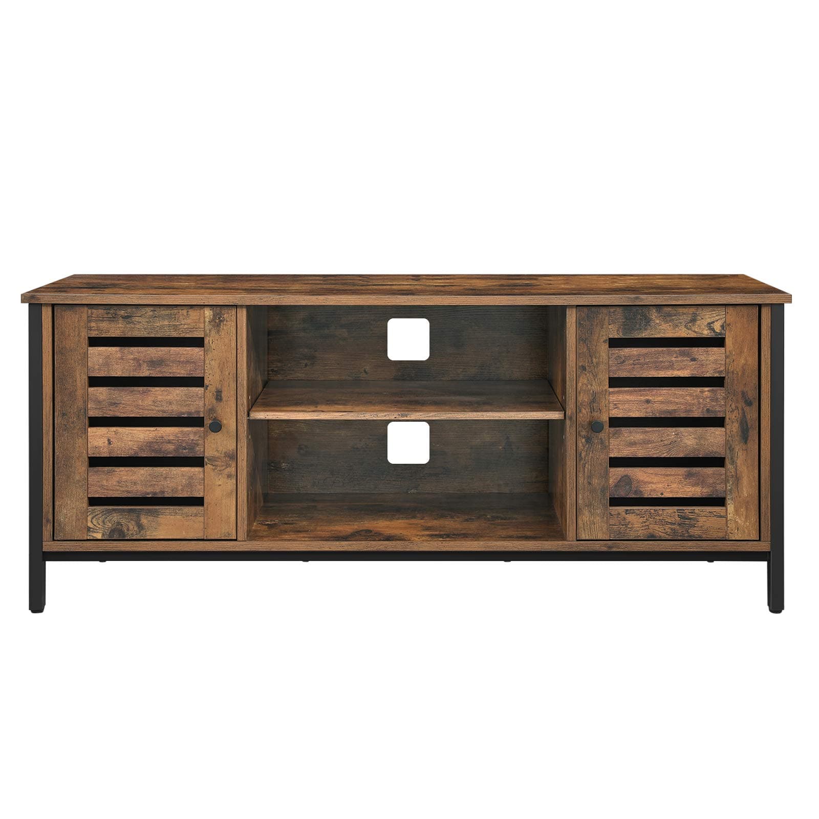 VASAGLE 50 Inch TV Stand with Storage, Rustic Brown Louvered Cabinet