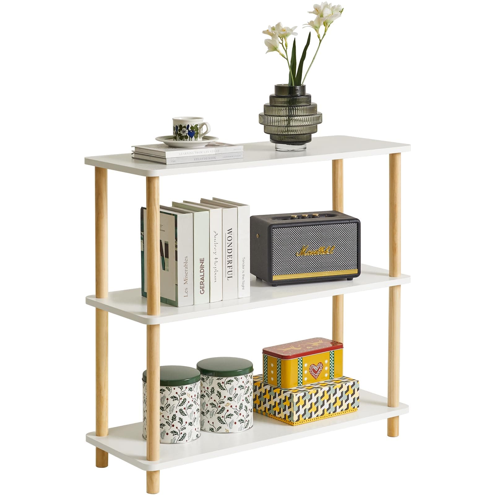 IBUYKE 3-Tier White Wooden Bookcase - Modern Standing Storage Organizer