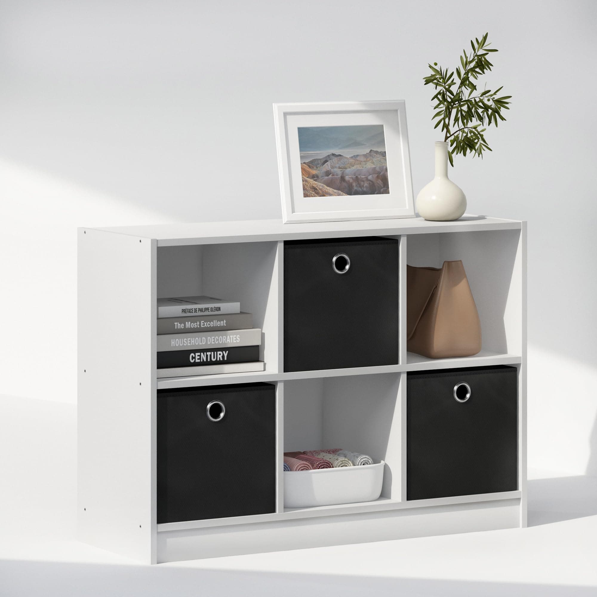 Furinno 6-Cube Multipurpose Storage Organizer Shelf, White/Black
