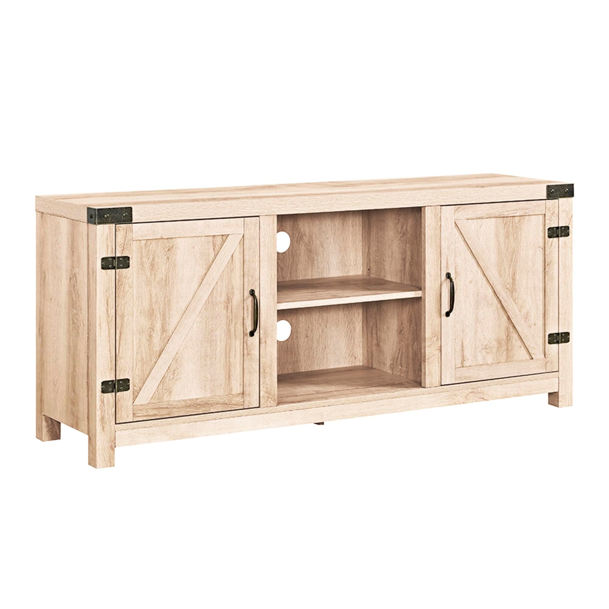 Walker Edison Georgetown White Oak Double Barn Door TV Stand for 65 Inch TVs, 58 Inch