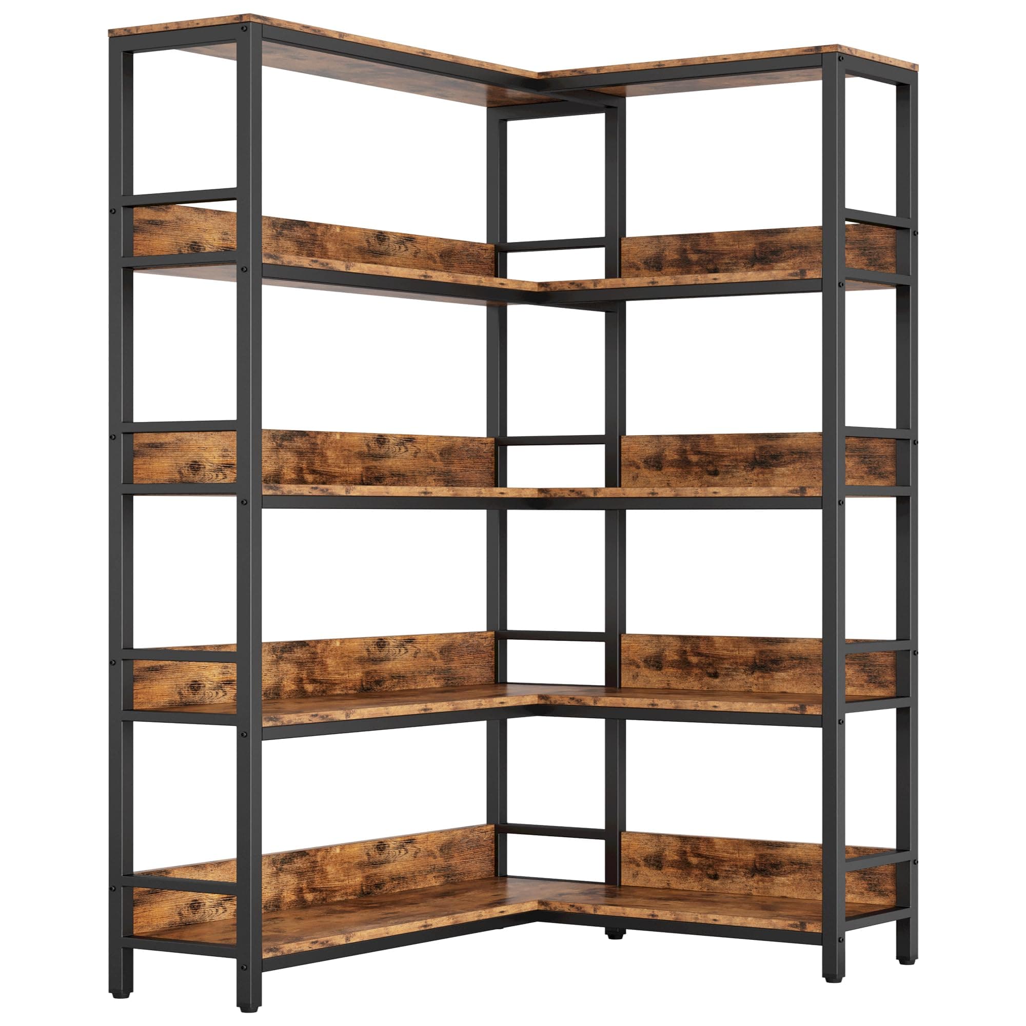 IRONCK 5-Tier Corner Bookcases with Baffles for Living Room and Home Office Storage