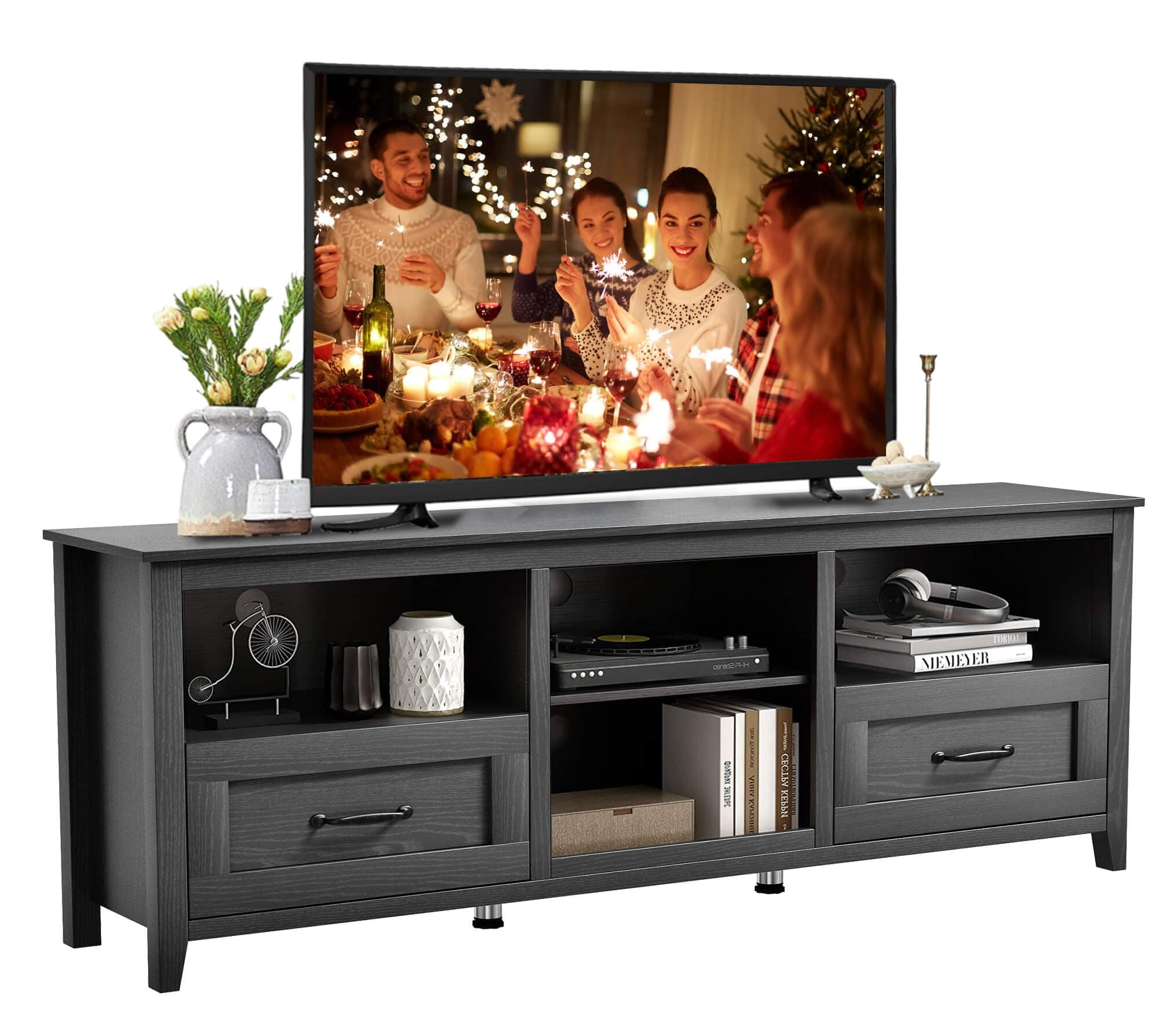 Modern Black 70 Inch TV Stand for 80 Inch TVs with Storage
