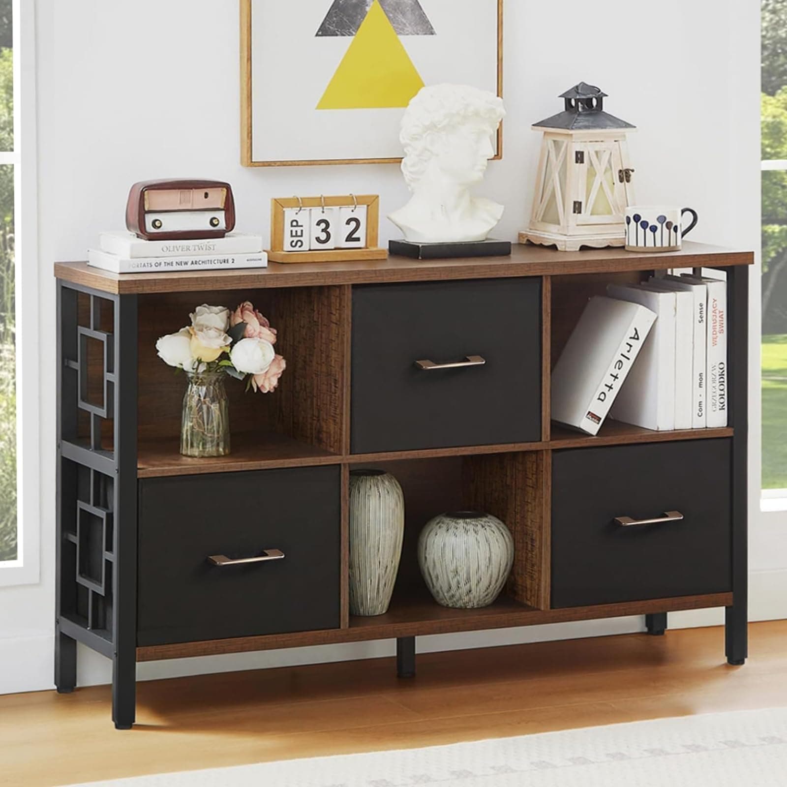 HOMISSUE Rustic 6 Cube Storage Organizer Shelf Brown for Living Room and Office