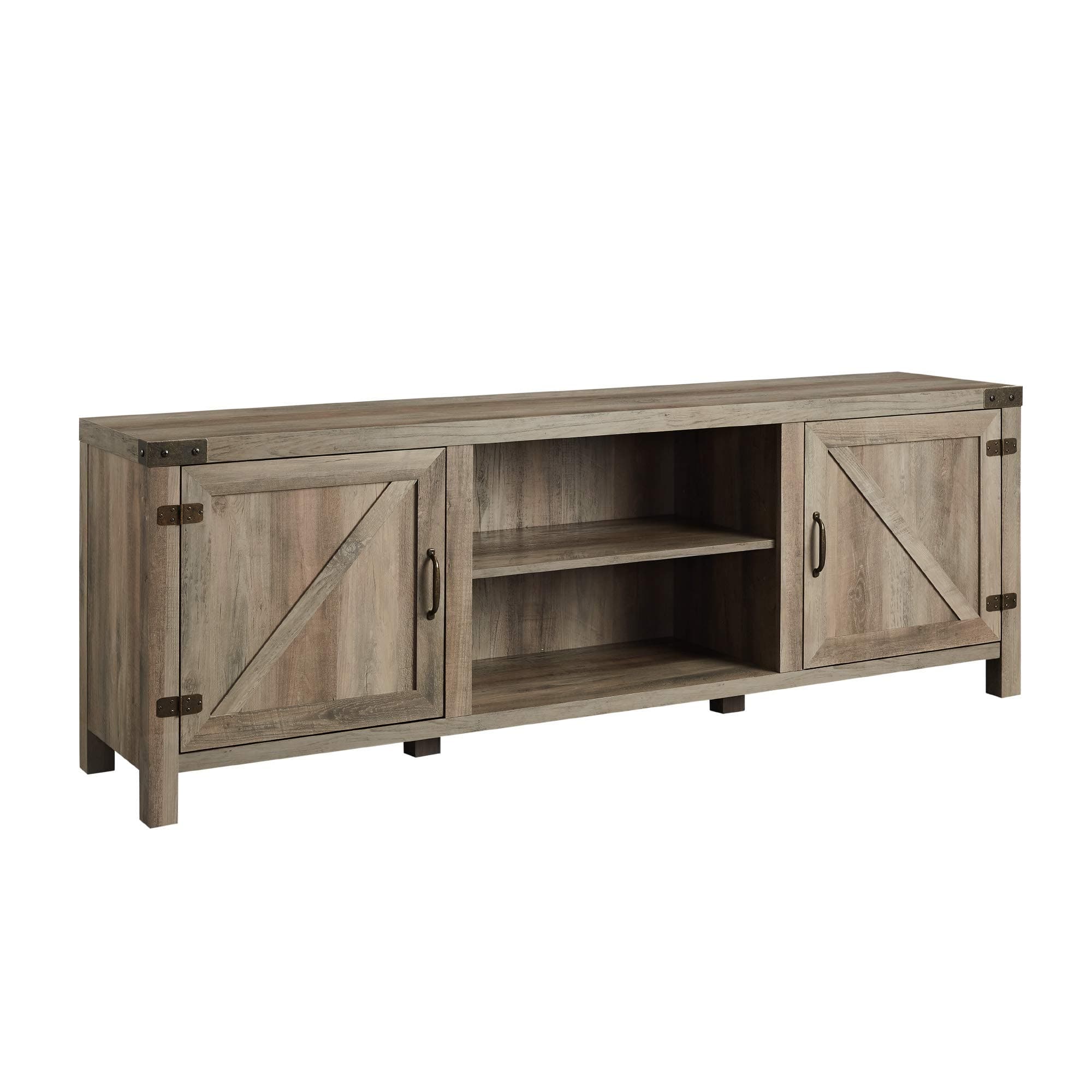 Walker Edison Georgetown Grey Wash 70" Farmhouse Double Barn Door TV Stand for Up to 80" TVs