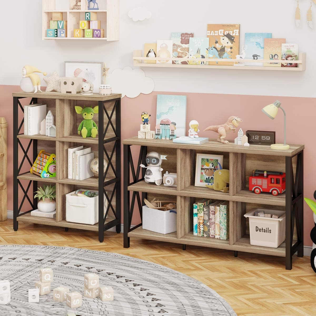 FATORRI Rustic Oak 6 Cube Storage Bookshelf Organizer
