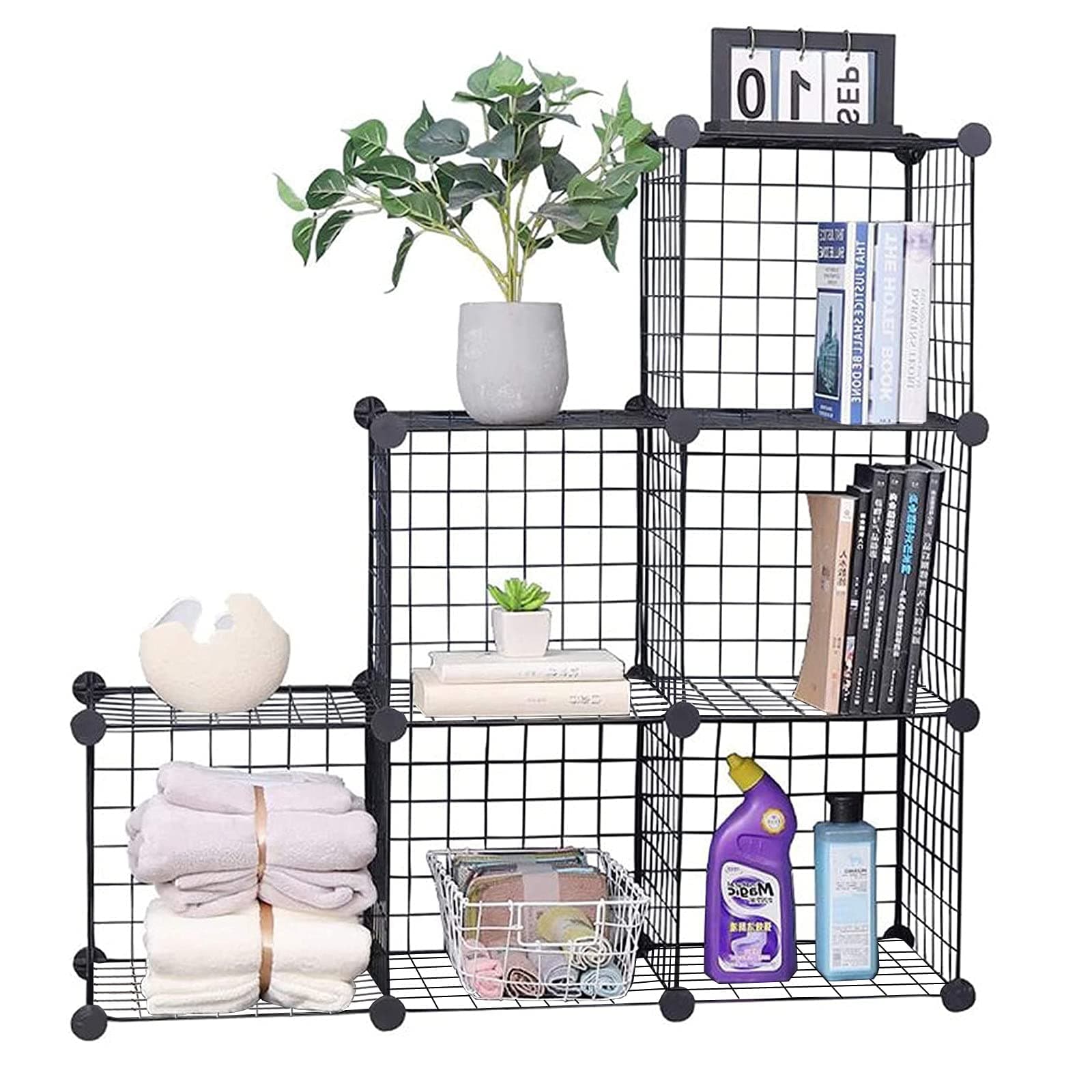 YCOCO 6-Cube Storage Organizer, Metal Wire Grid Bookshelf, Home Office Bin
