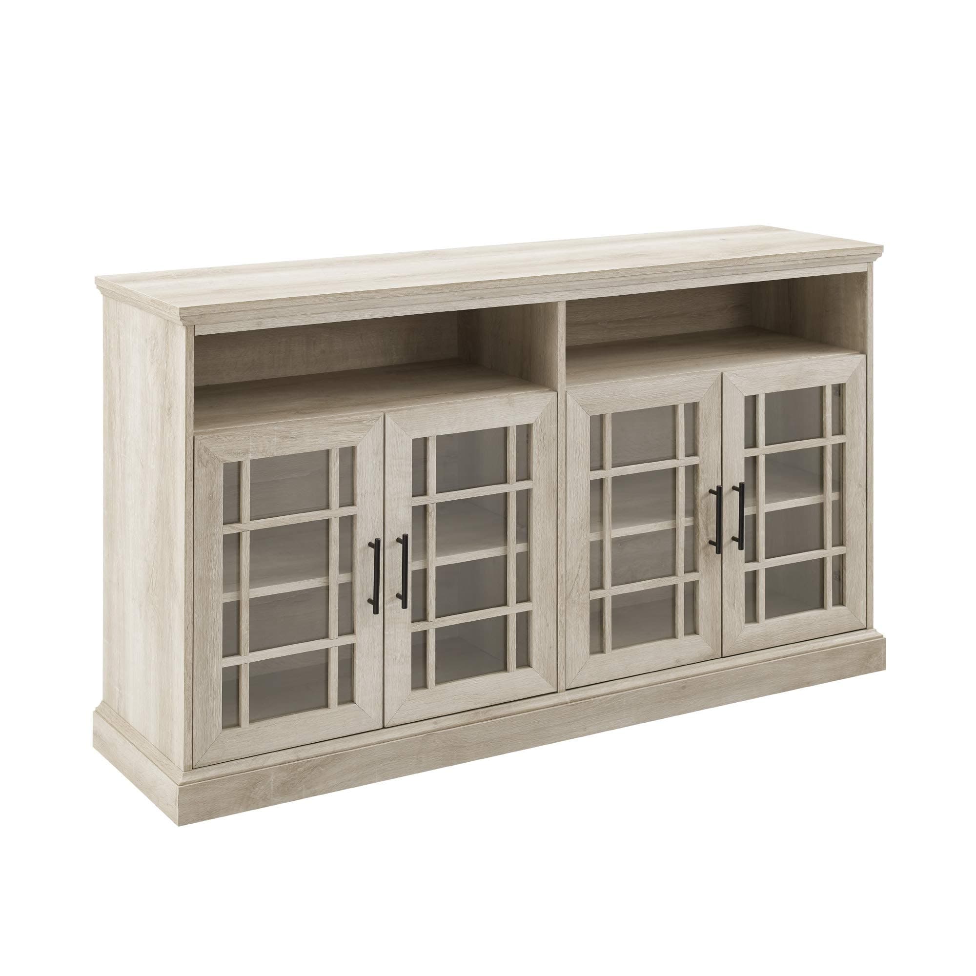 Walker Edison Classic White Oak 58" TV Stand with Glass Doors & Shelves