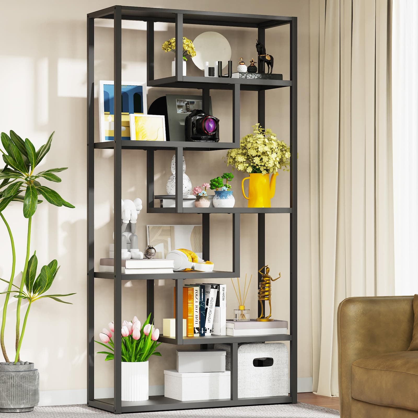 Modern 6-Tier Bookshelf for Display and Storage