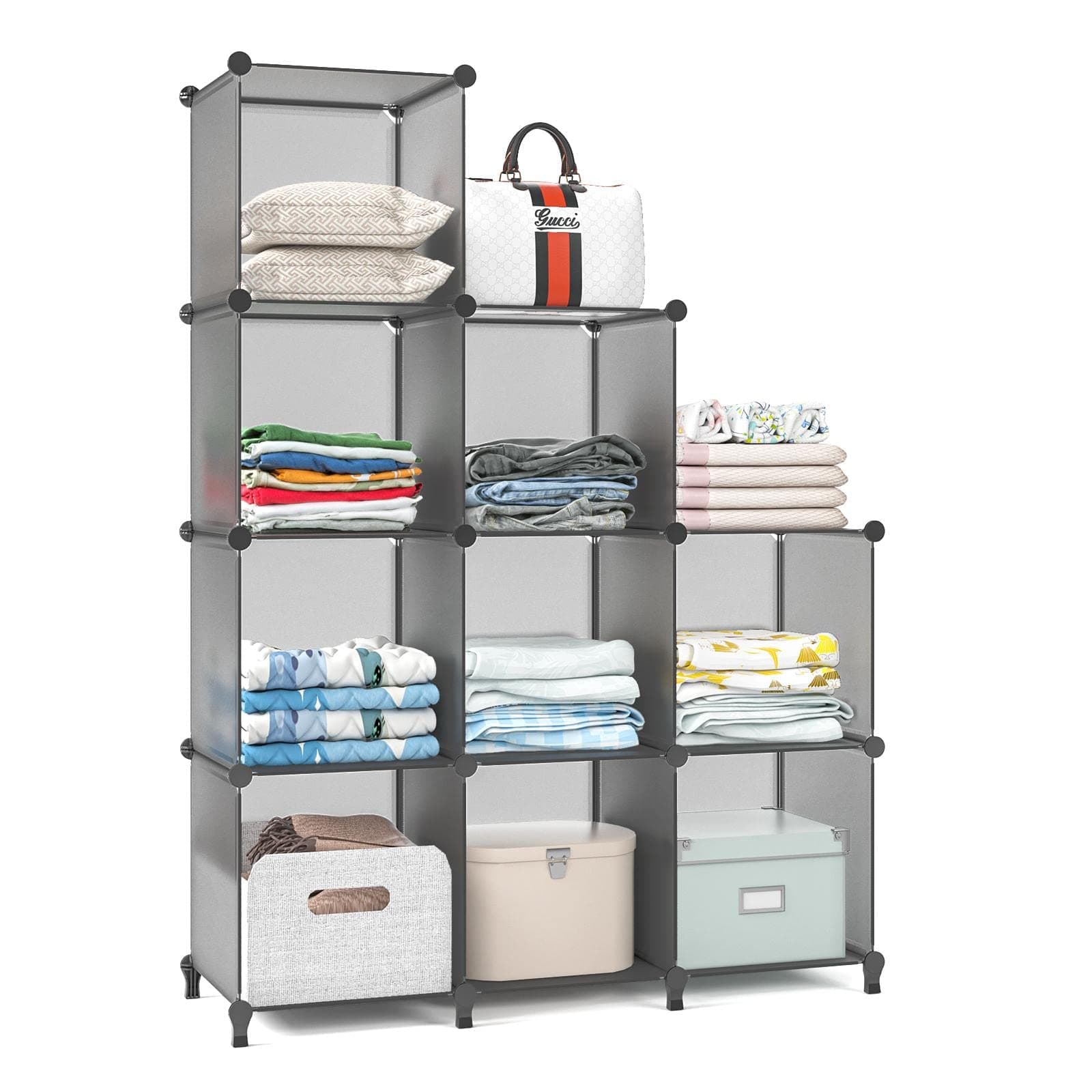 Wolizom 9-Cube Grey Closet Storage Organizer, Portable DIY Shelving for Bedroom & Office