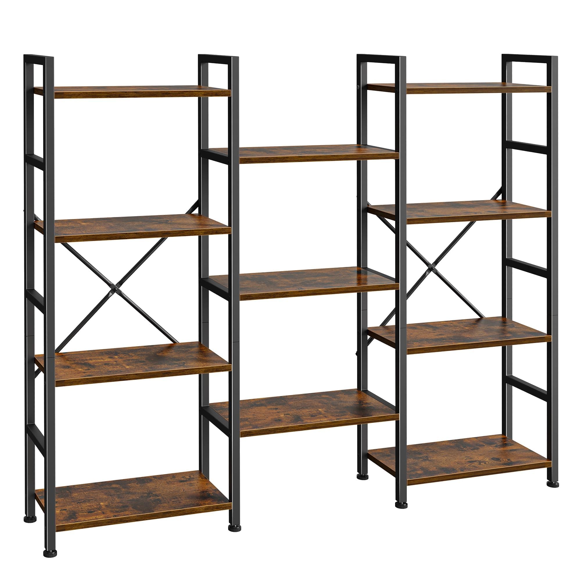 SUPERJARE Triple 4 Tier Rustic Brown Bookshelf for Home & Office