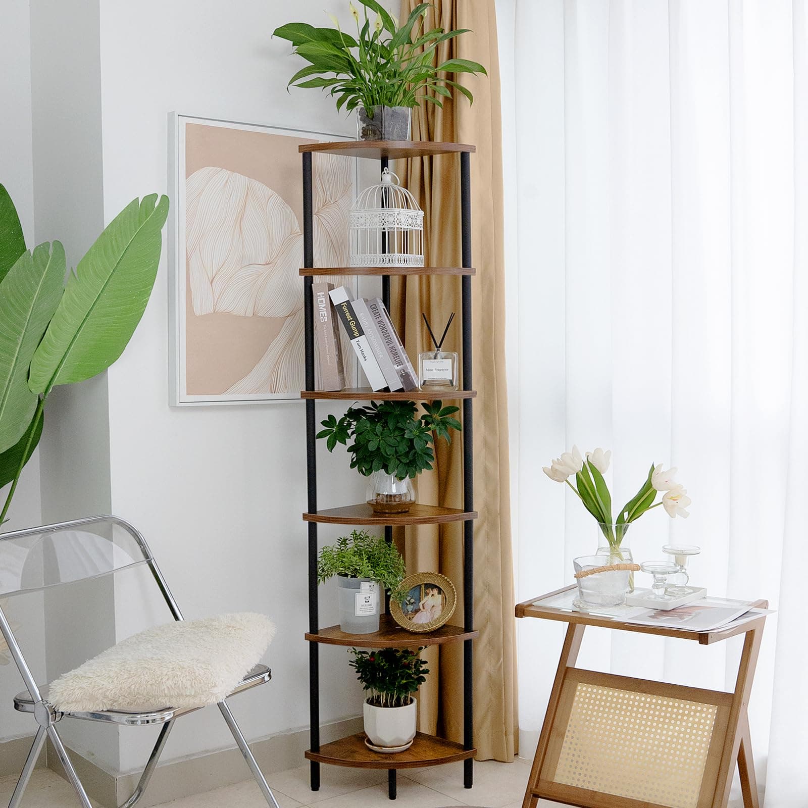 6-Tier Corner Shelf Stand for Living Room, Bedroom, Home Office