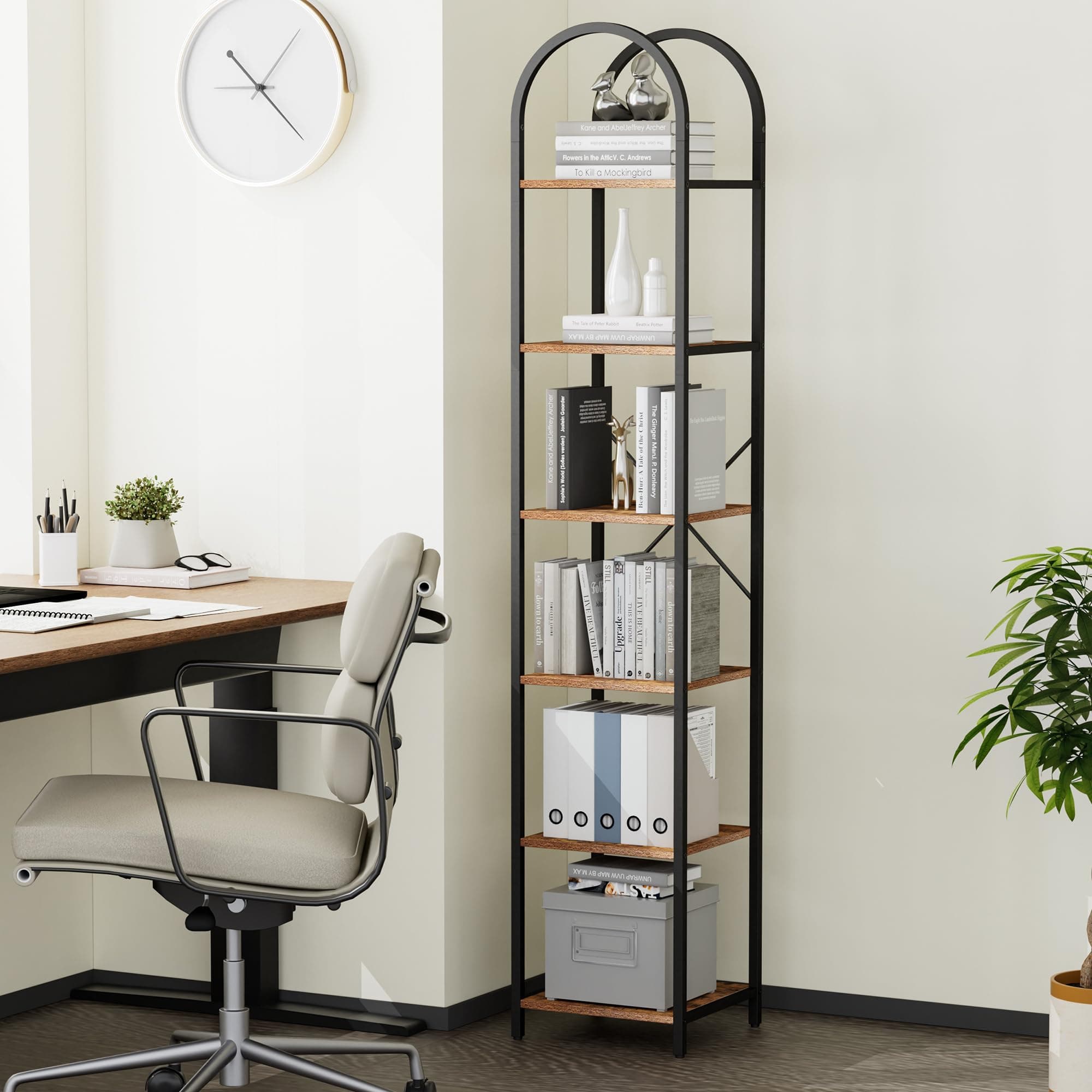 Homdy 6-Tier Narrow Bookshelf for Home Office, Living Room