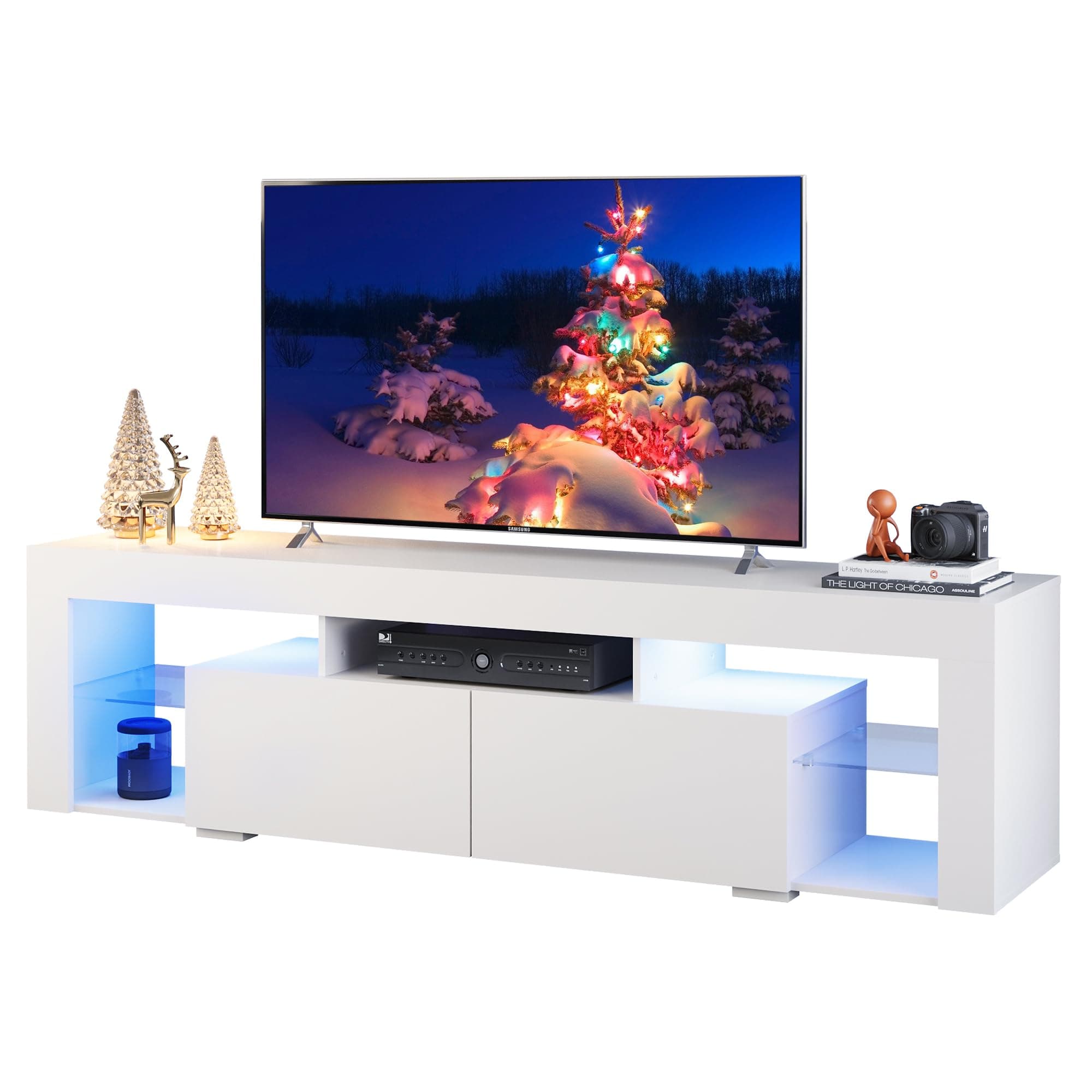 WLIVE 63 Inch TV Stand for 60-70 Inch TVs, Modern Living Room Console with 2 Drawers, White