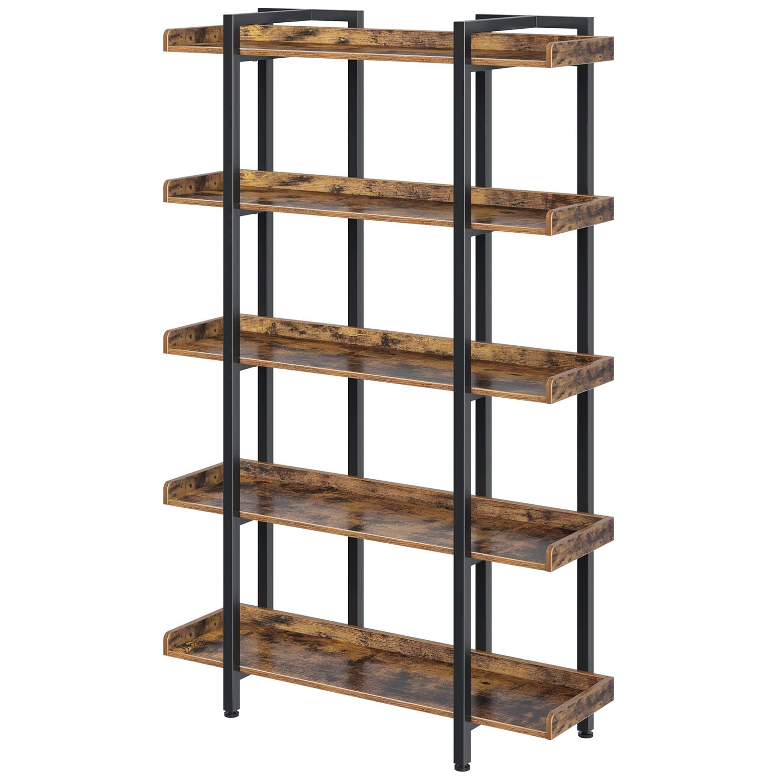 Rolanstar 5-Tier Industrial Bookshelf, Large Rustic Brown Home Office Shelf