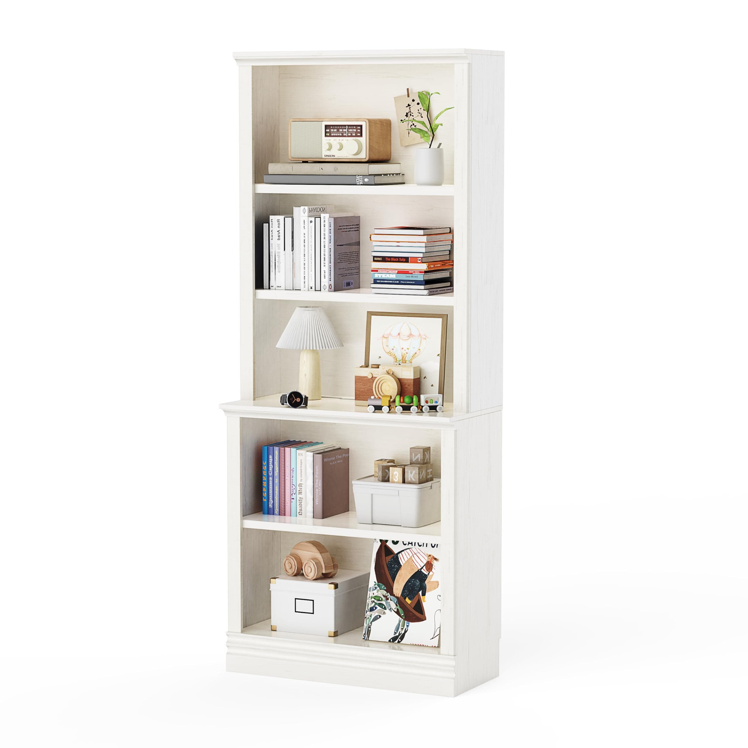 Tall Cream White 31.3 in Wide 5 Tier Floor Standing Bookcase