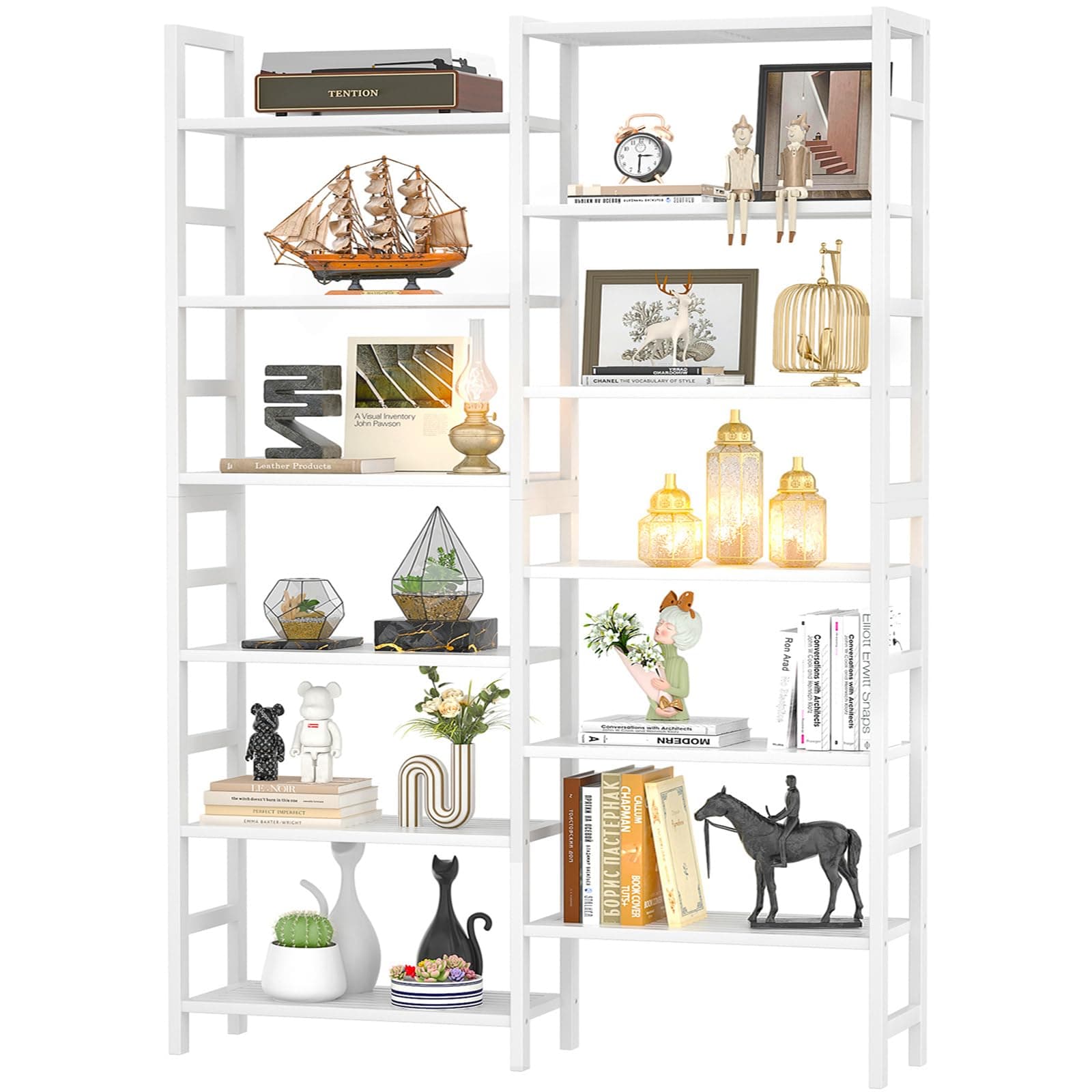 Homykic Double Wide 6-Tier Bamboo Bookshelf, 6ft Tall, White