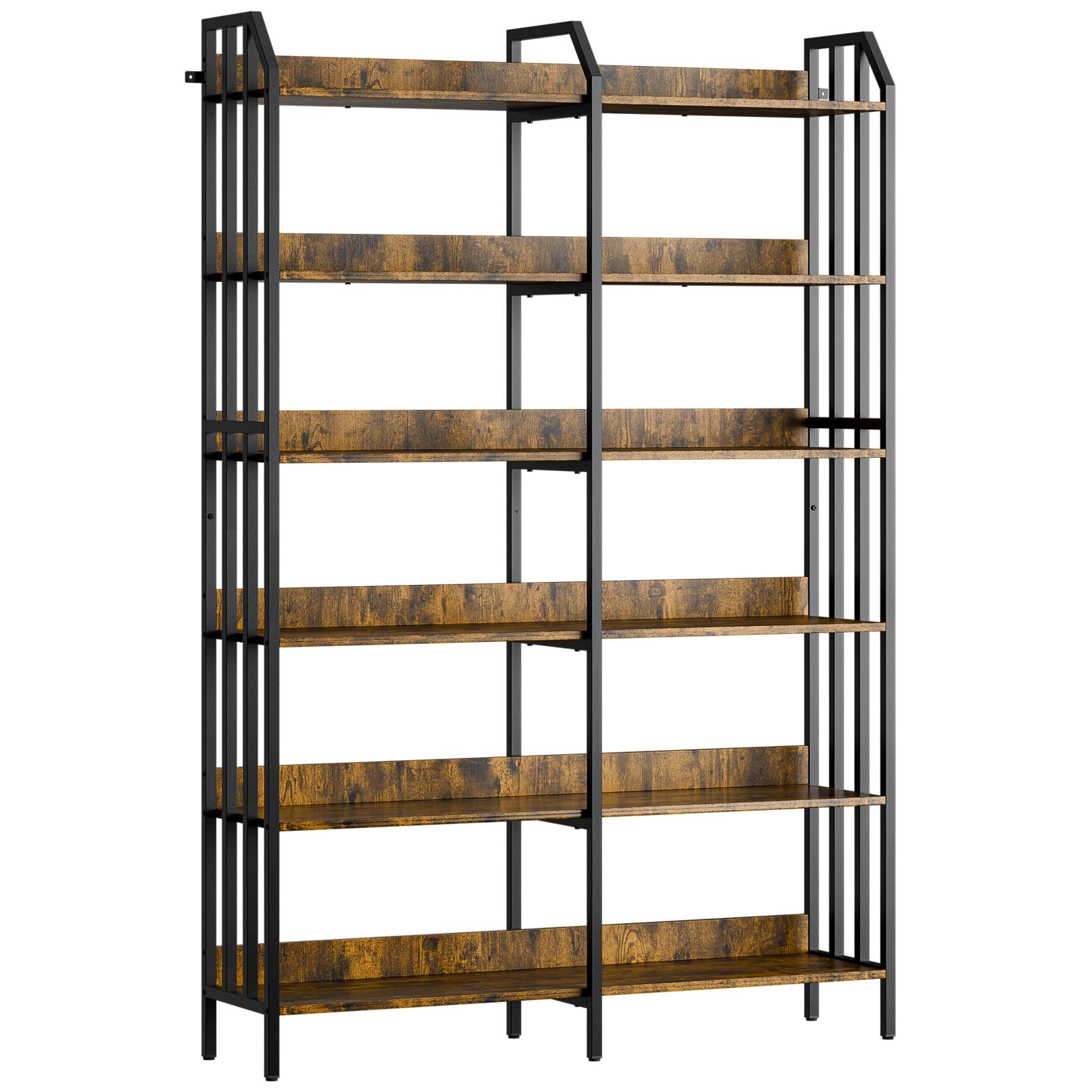 RECCI Double Wide 6 Tier Industrial Wooden Bookcase