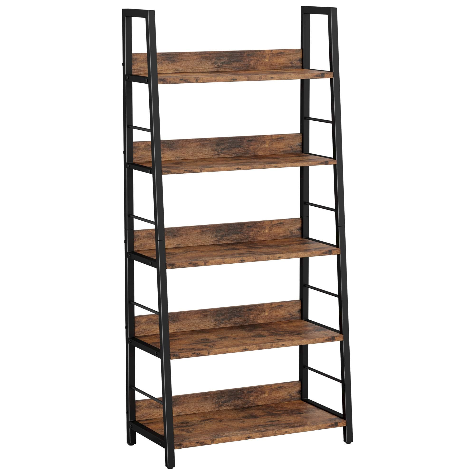 IRONCK 5-Tier Rustic Brown Ladder Shelf Bookcases for Living Room and Home Office