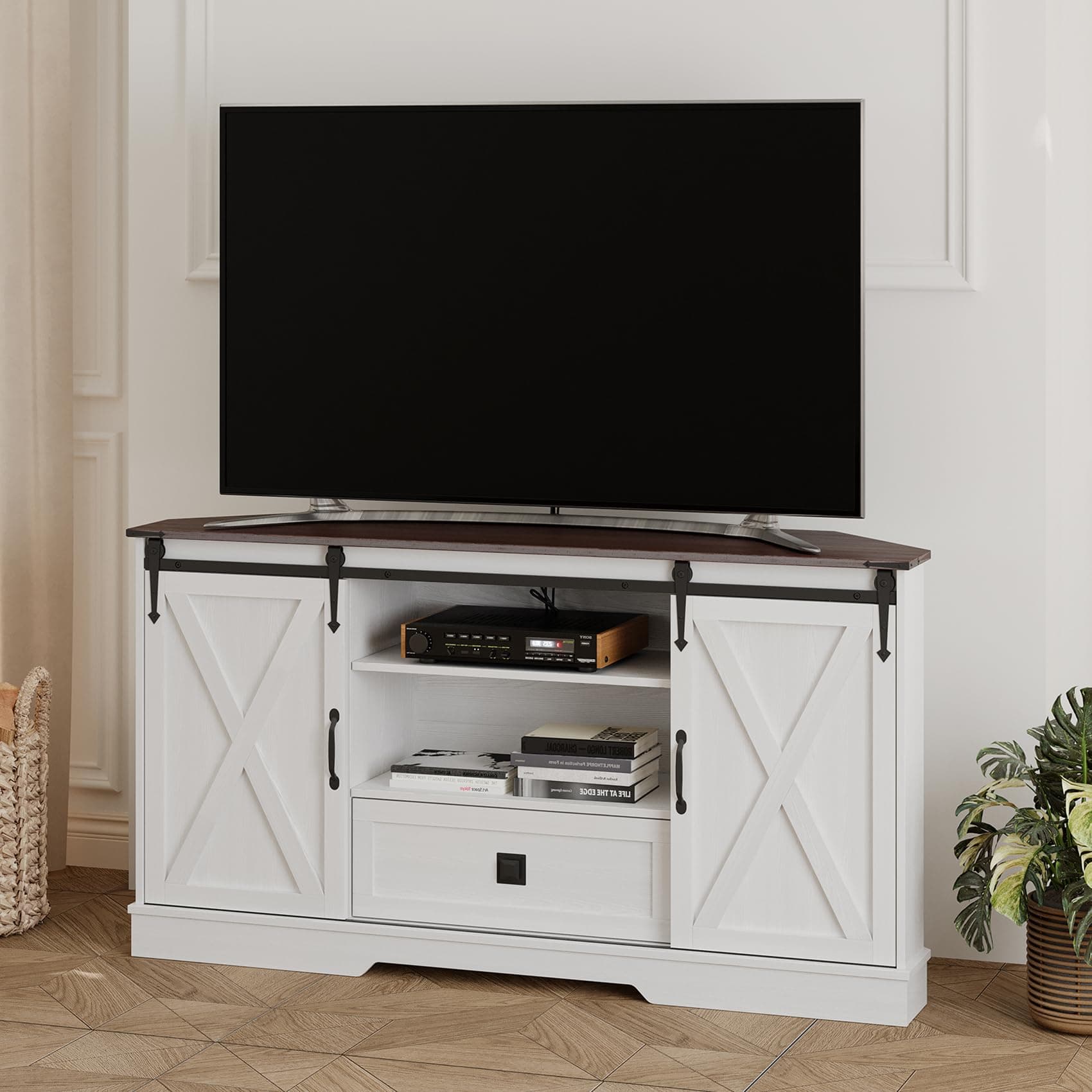 TV Stand for 65 TV with Sliding Barn Door - White