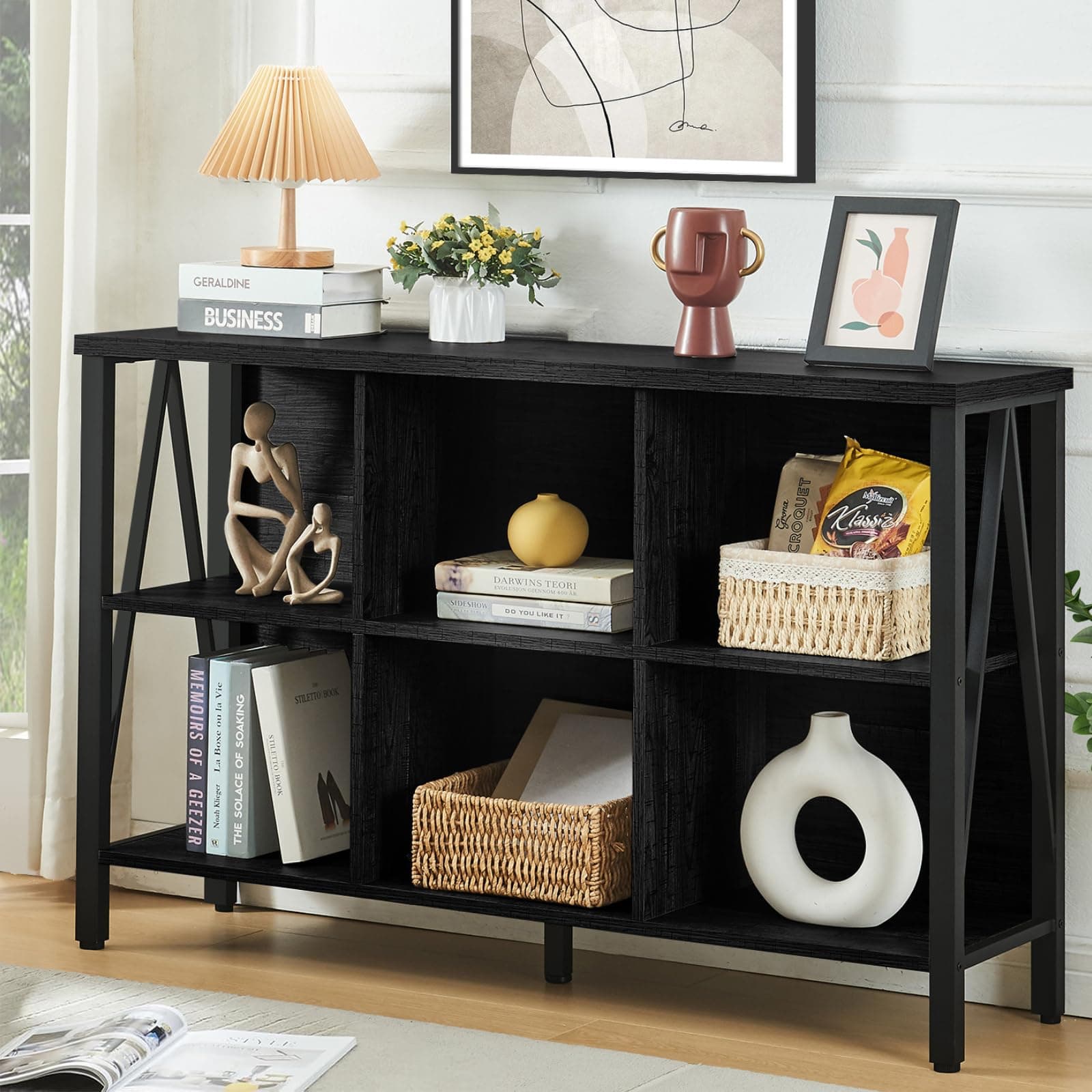 HOMISSUE Rustic Black Cube Storage Organizer Shelf for Living Room and Office  
HOMISSUE Industrial Style Wide Cube Bookshelf with 6 Cubes for Home Organization  
HOMISSUE Black 3-Tier Cubby Bookcase with 6 Cubes for Living Room and Office Organizati