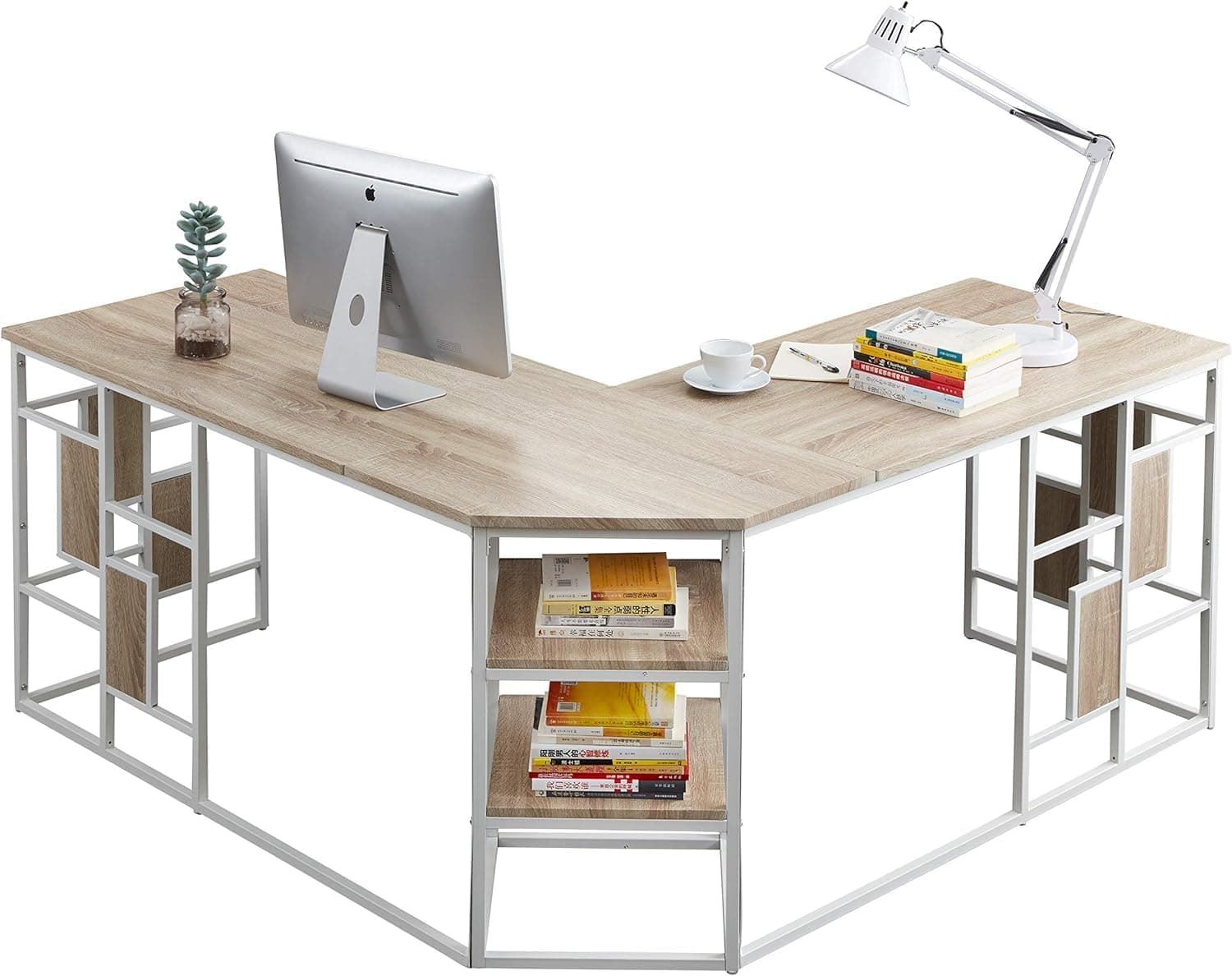 L-Shaped Corner Desk for Home Office - Metal Computer Table