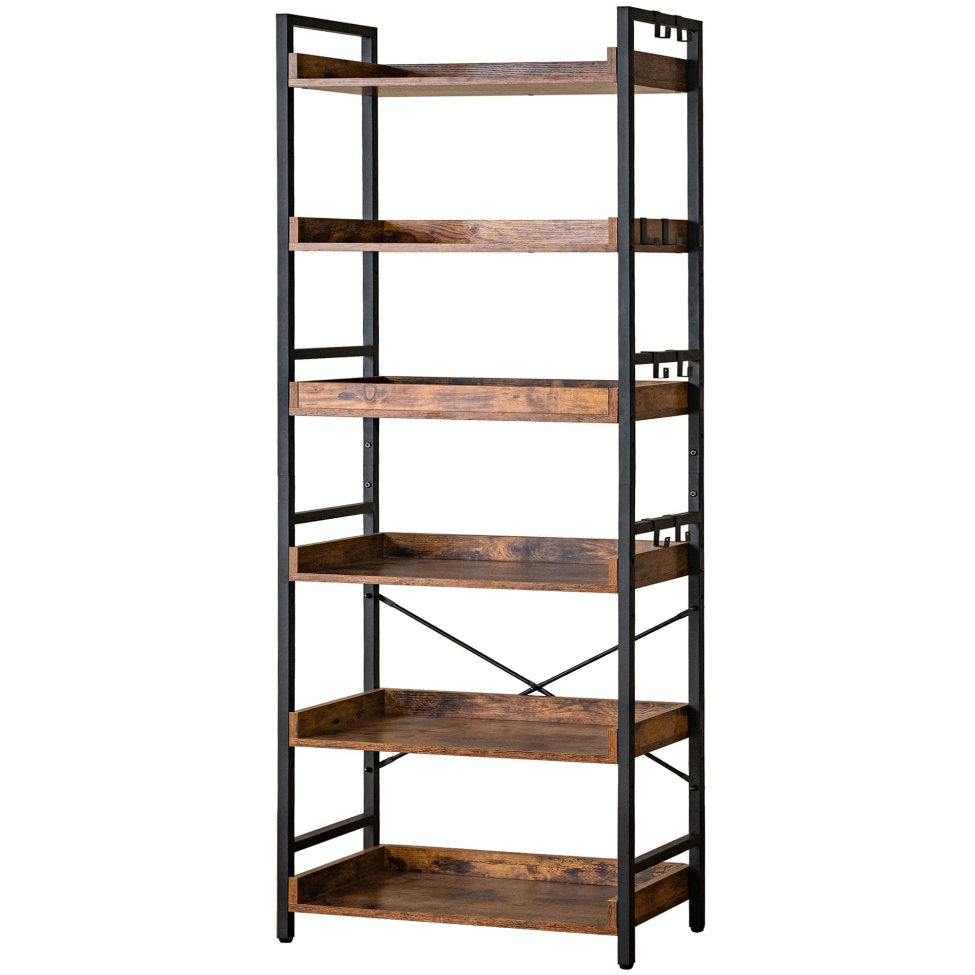 HCHQHS Adjustable 6-Tier Rustic Farmhouse Bookcase for Home Office