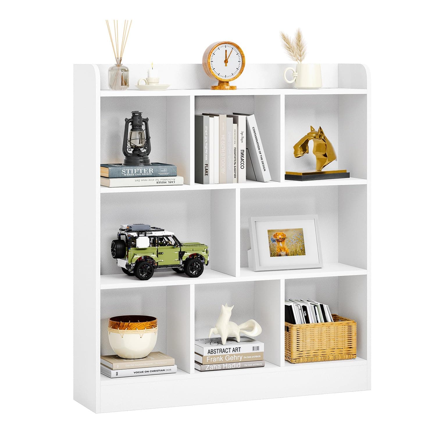 MXV 8 Cube Bookshelf, Wood Storage Organizer, White Free Standing for Living Room, Bedroom
