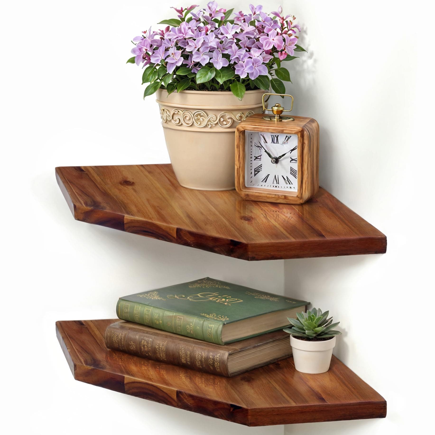 Demigo Solid Acacia Wood Corner Shelf Set, 11.8 x 16.5 Inches