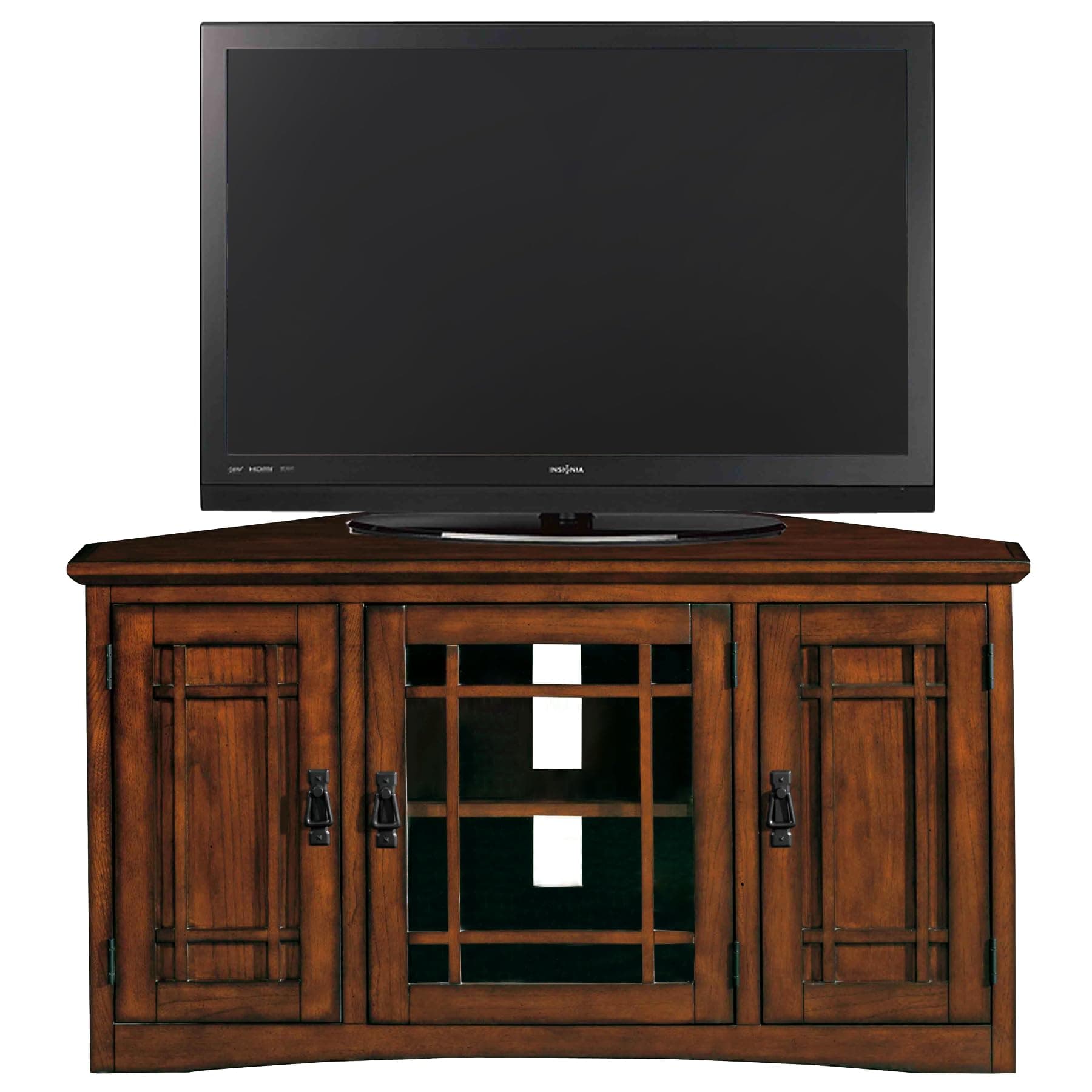 Leick Home 82385 Mission Oak Corner TV Stand with Storage