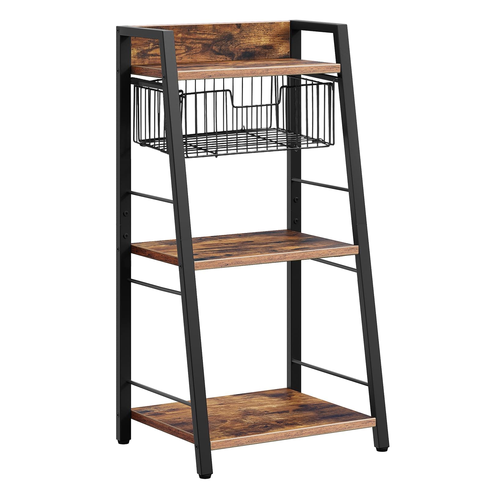 HOOBRO Rustic Brown & Black 3-Tier Floor Standing Bookshelf with Drawer