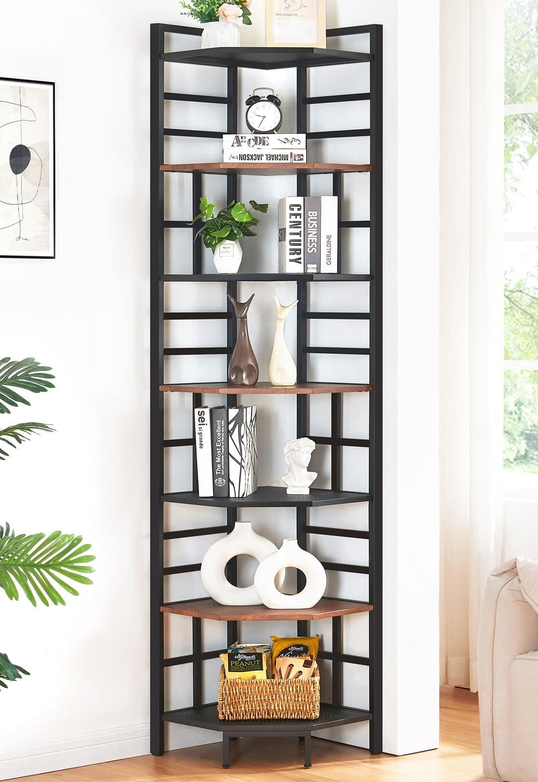 Industrial Corner Shelf for Home Office and Living Room
