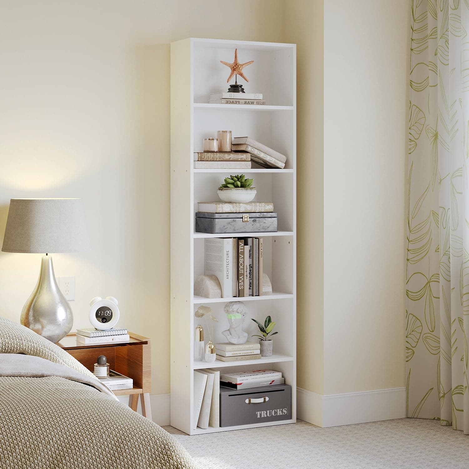 MXV 6-Tier White Open Bookshelf for Home Office Living Room Bedroom