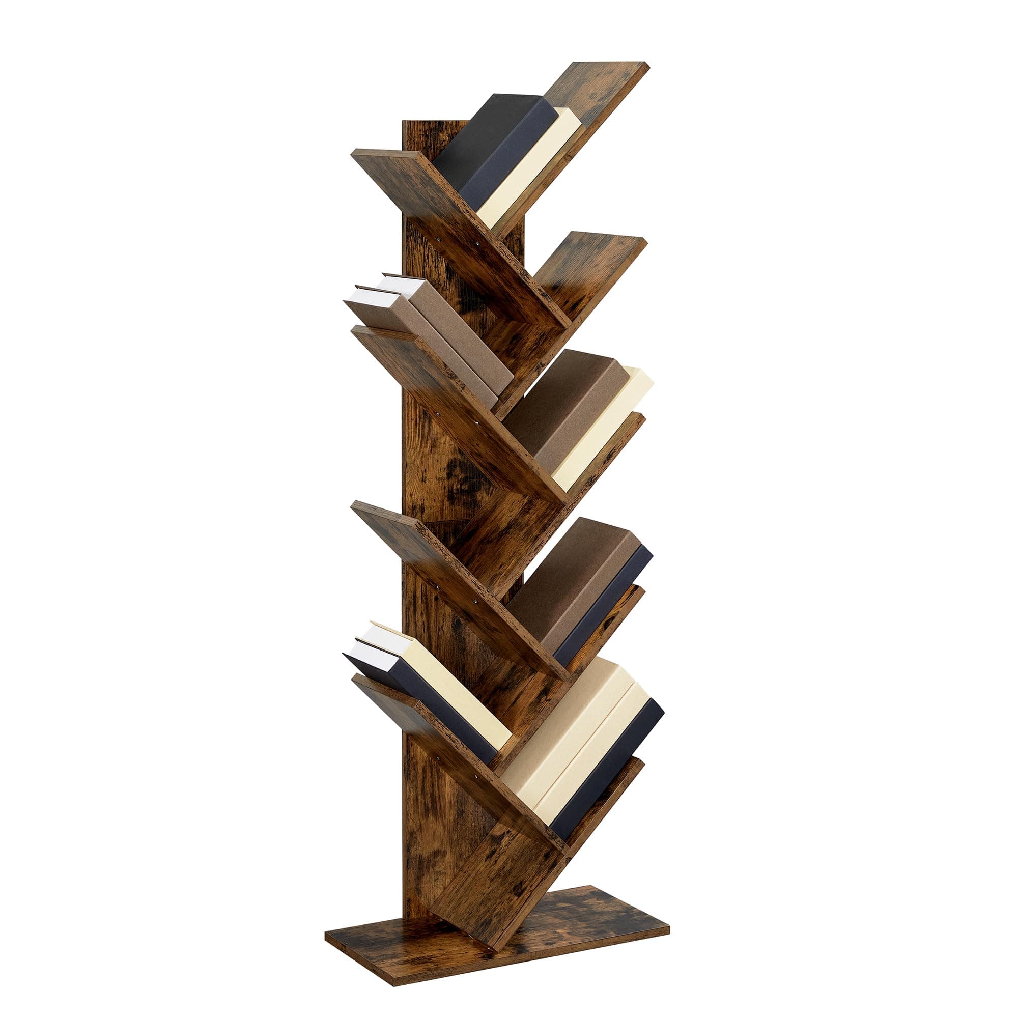 VASAGLE 9-Tier Rustic Brown Book Tree, Large Corner Bookshelf
