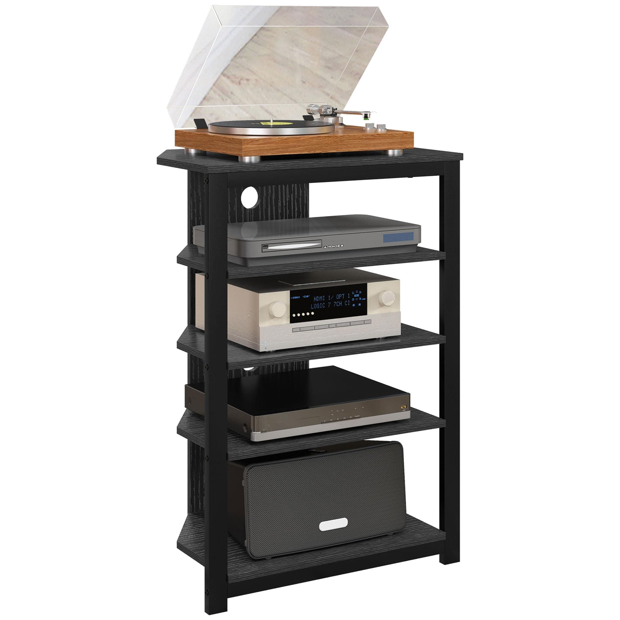 HOMCOM 4-Tier LED Media Stand with Cable Management for DVD Players, Game Consoles, and Streaming Devices - Black