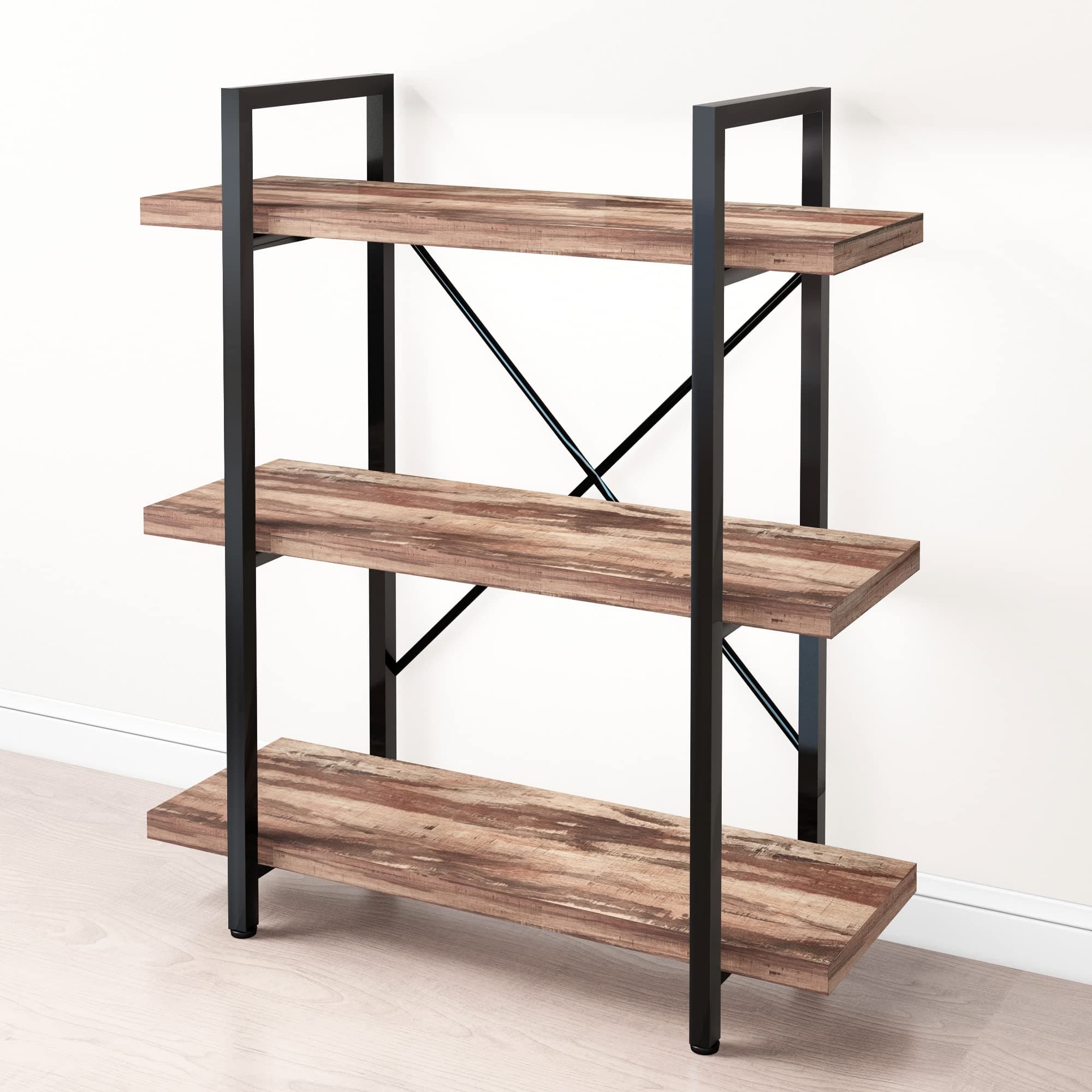 Vintage Brown 3-Tier 45MinST Industrial Bookcase