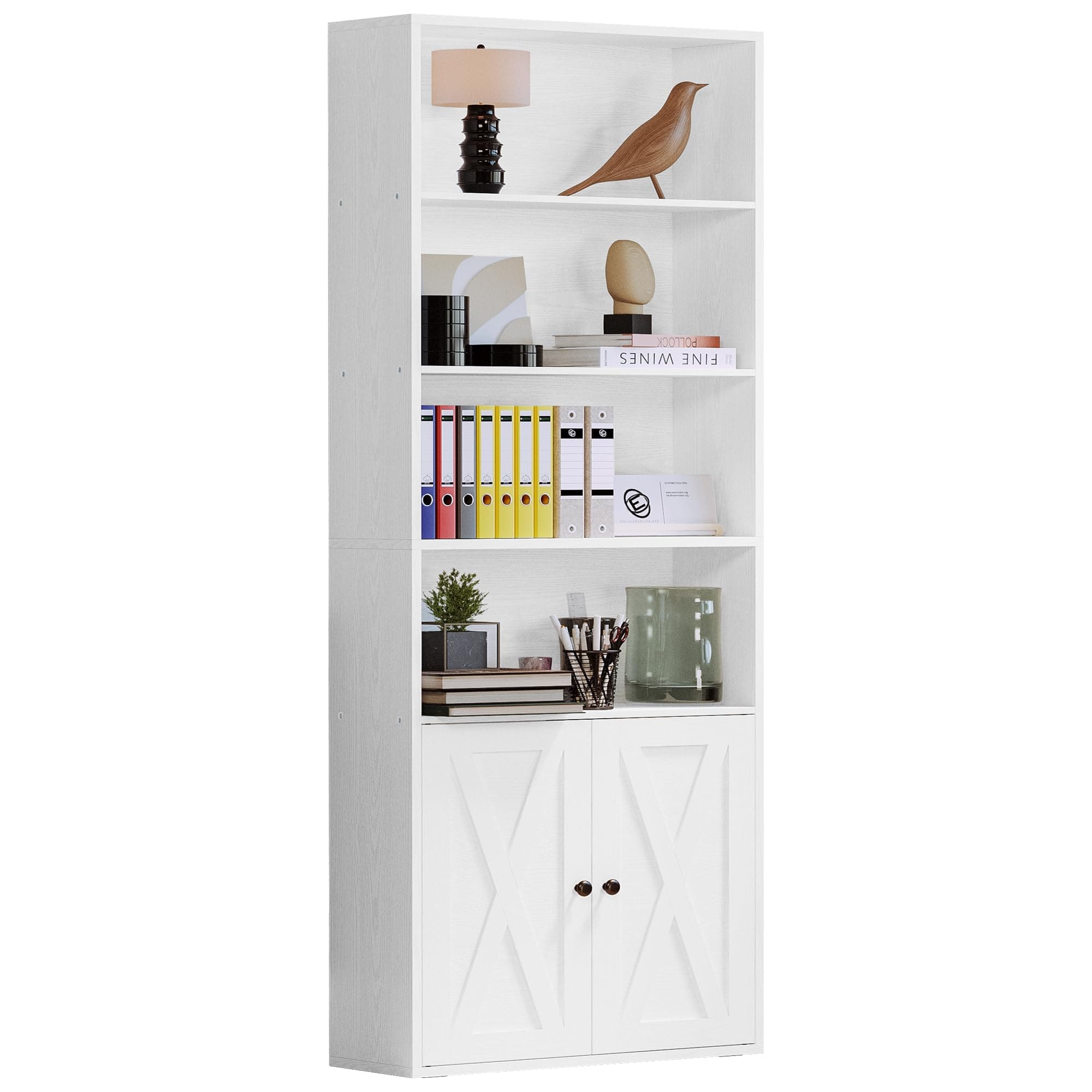 IRONCK Floor Standing 6-Shelf Bookcase with Doors 70 in Tall for Home Office and Living Room
