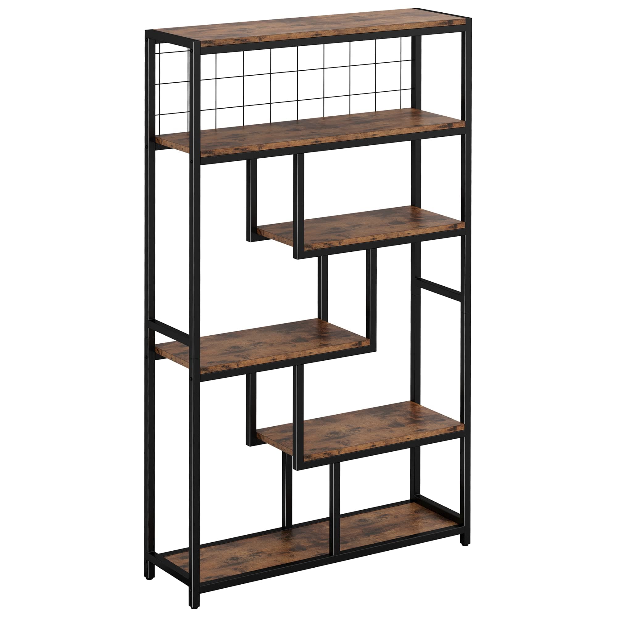 IRONCK 6-Tier Industrial Etagere Bookshelves, Heavy Duty Vintage Brown Living Room & Office Storage