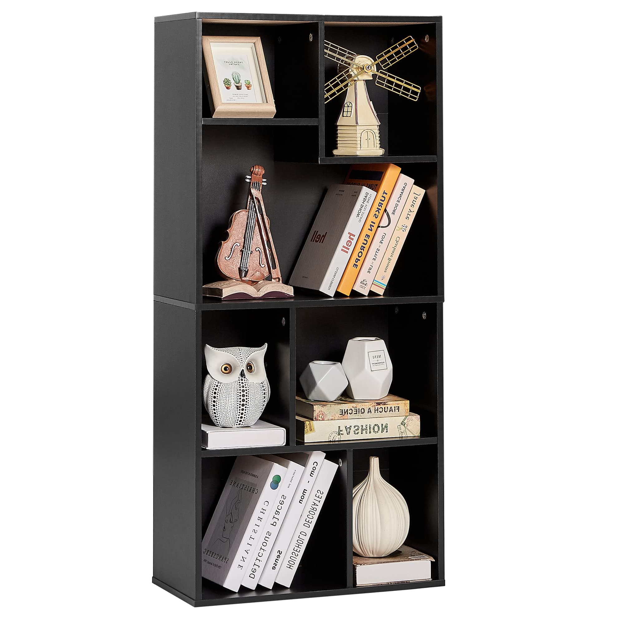 VECELO 4-Tier 42 Inch High Bookcase, Black with Height Difference Shelves