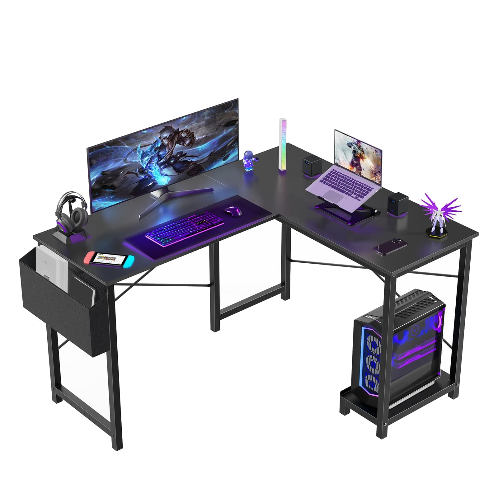 L-Shaped Gaming Desk - 50 Black Computer Table for Home Office and Small Spaces