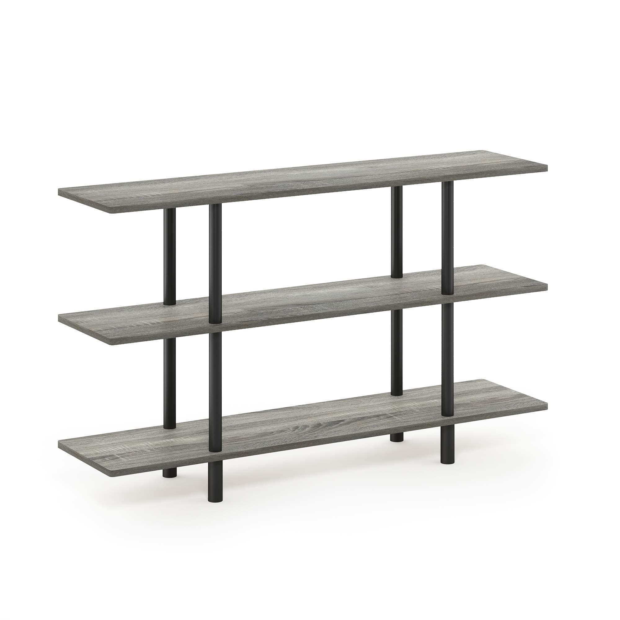 Furinno French Oak Grey/Black 3-Tier Wide Display Shelf