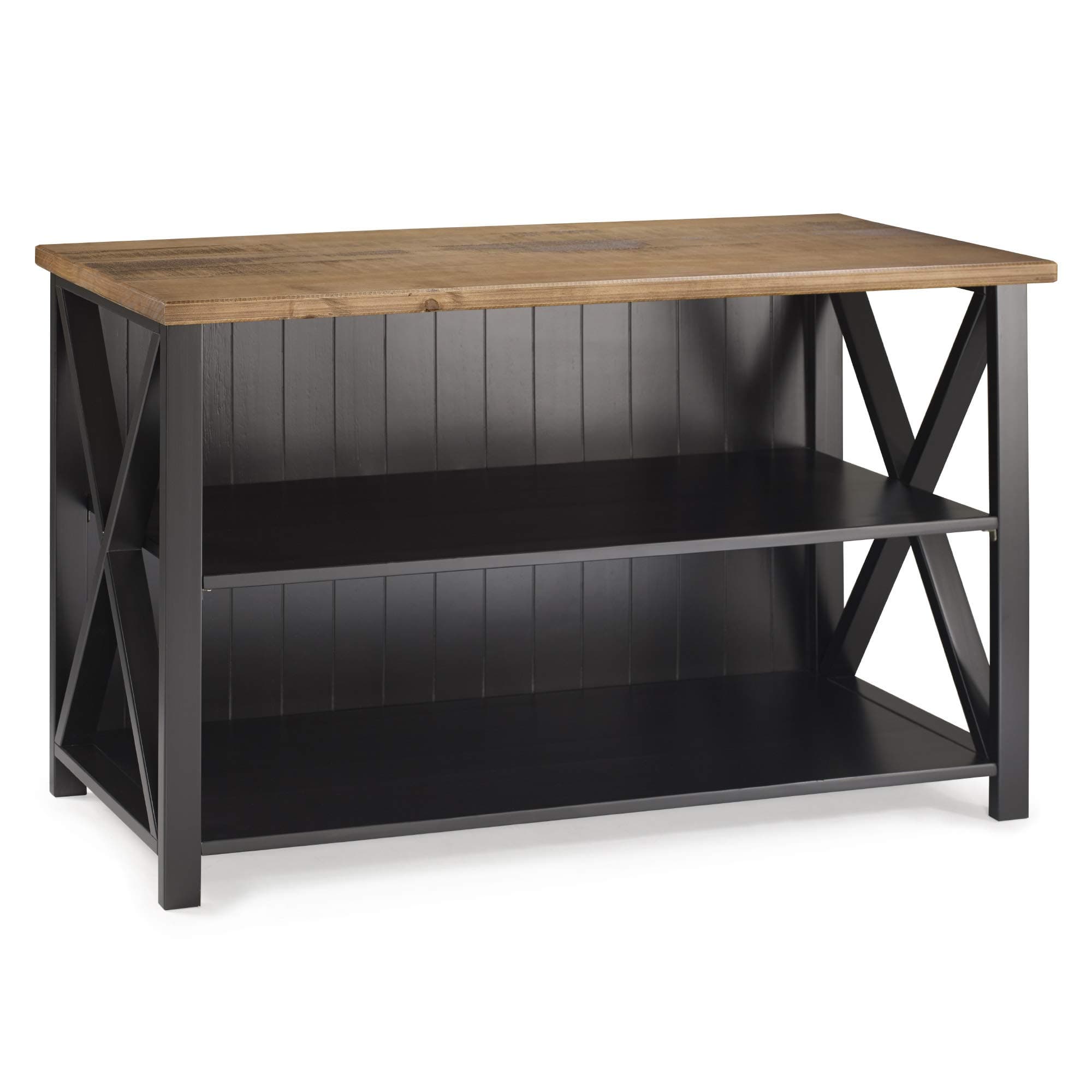 Walker Edison Modern Farmhouse 2 Tier Black Wood Bookcase, 52 Inch Storage Cabinet