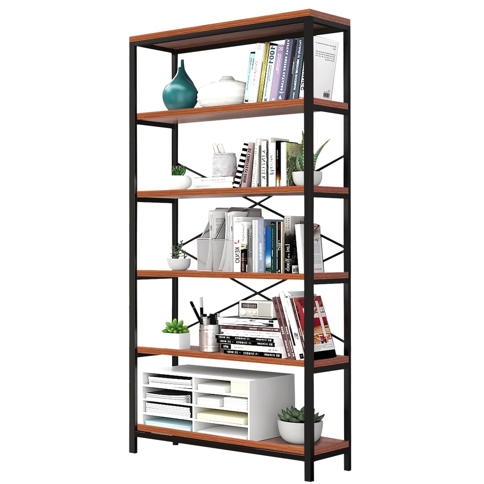 Himimi 6 Tier Vintage Standing Bookshelf for Living Room & Home Office